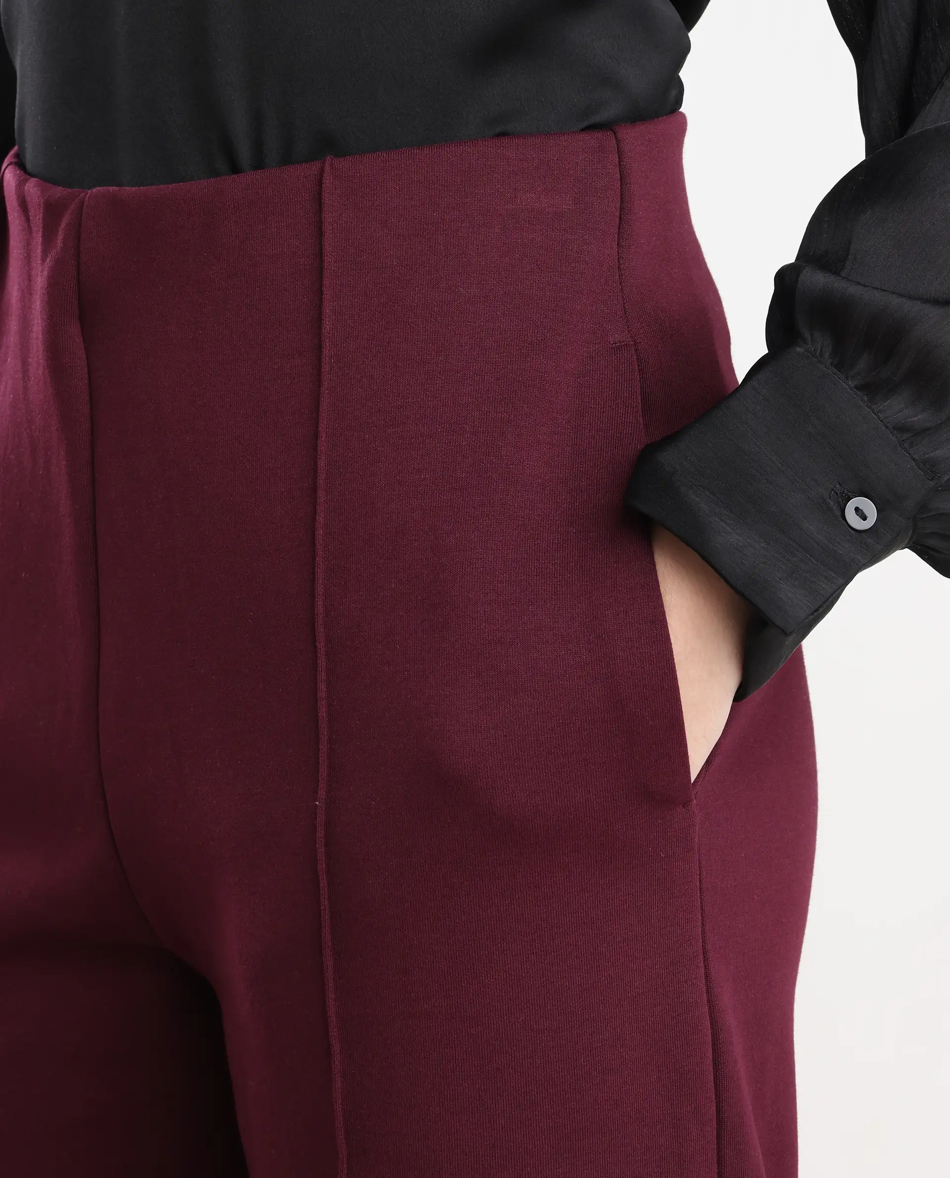 Rareism Women's Lex Dark Maroon Cotton Blend Straight Fit Track Pant - Image 4