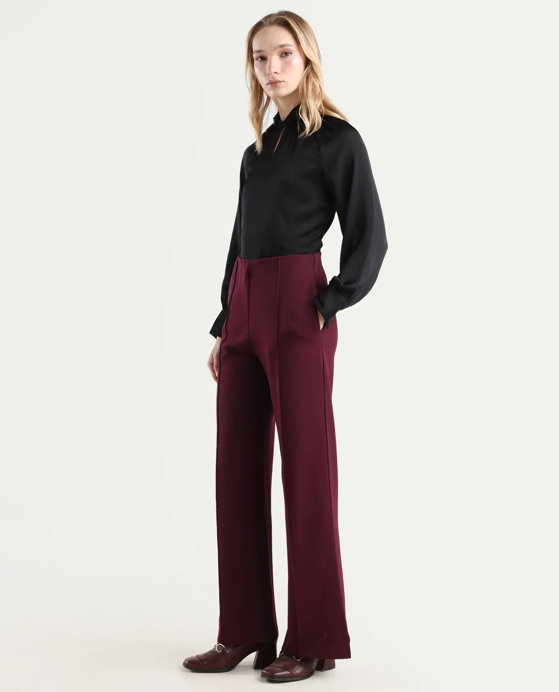 Rareism Women's Lex Dark Maroon Cotton Blend Straight Fit Track Pant - Image 5