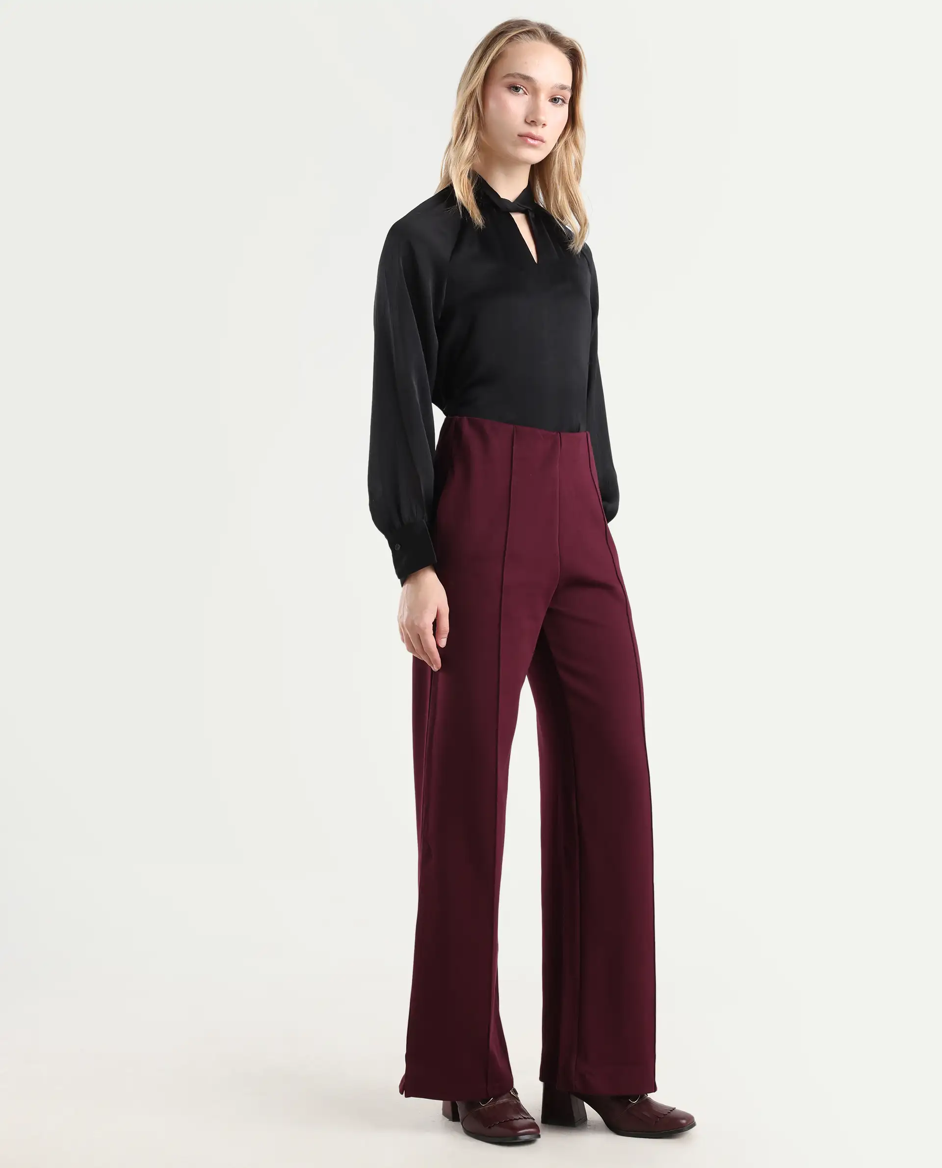 Rareism Women's Lex Dark Maroon Cotton Blend Straight Fit Track Pant - Image 6