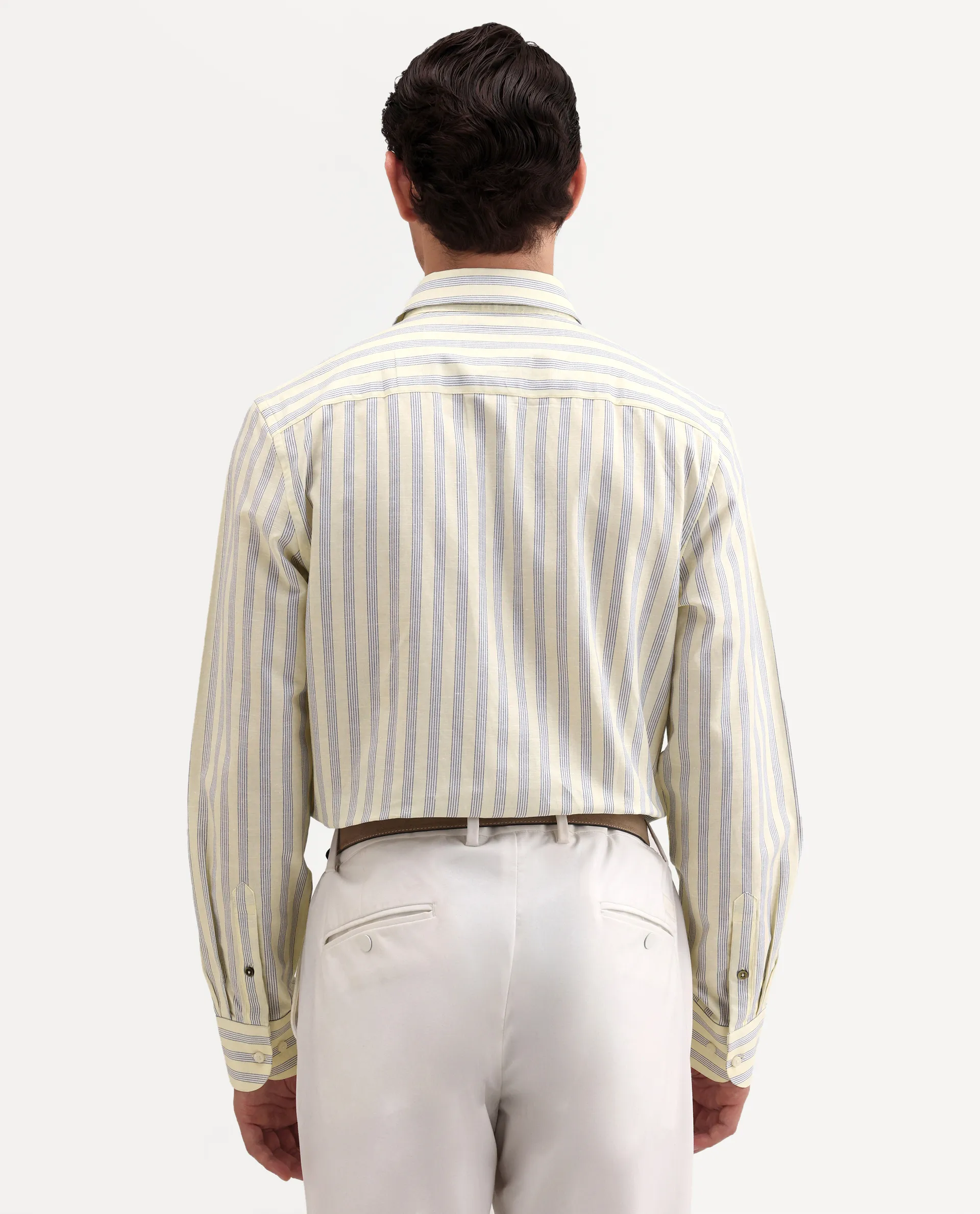 Rare Rabbit Men's Lexab Yellow Cotton Fabric Full Sleeve Spread Collar Button Regular Striped Shirt - Image 7