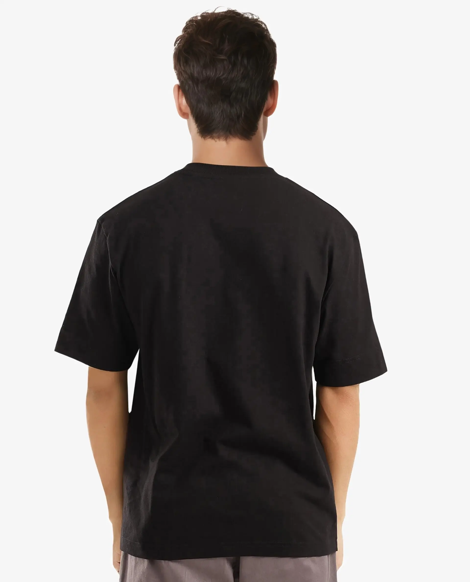 Rare Rabbit Men's Lexel Black Cotton Graphic Print Oversized Fit Half Sleeve Crew Neck T-Shirt - Image 4