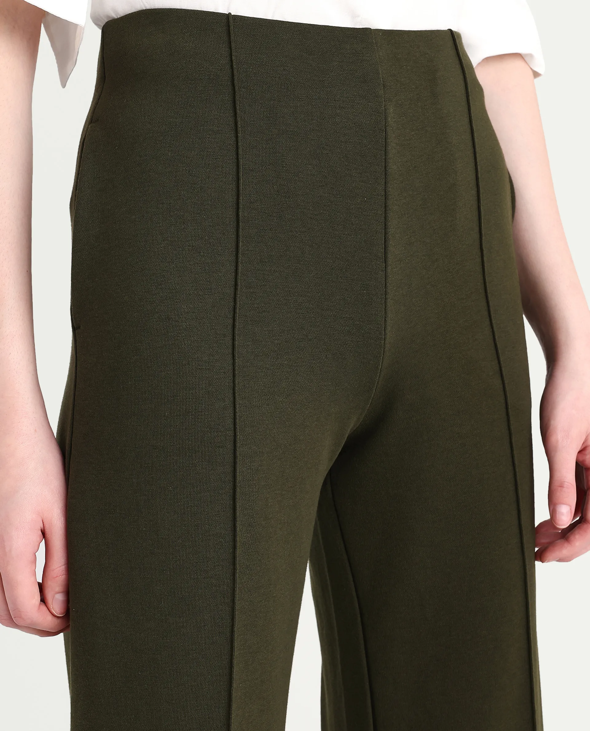 Rareism Women's Lexi Dark Olive Cotton Blend Straight Fit Track Pant - Image 4