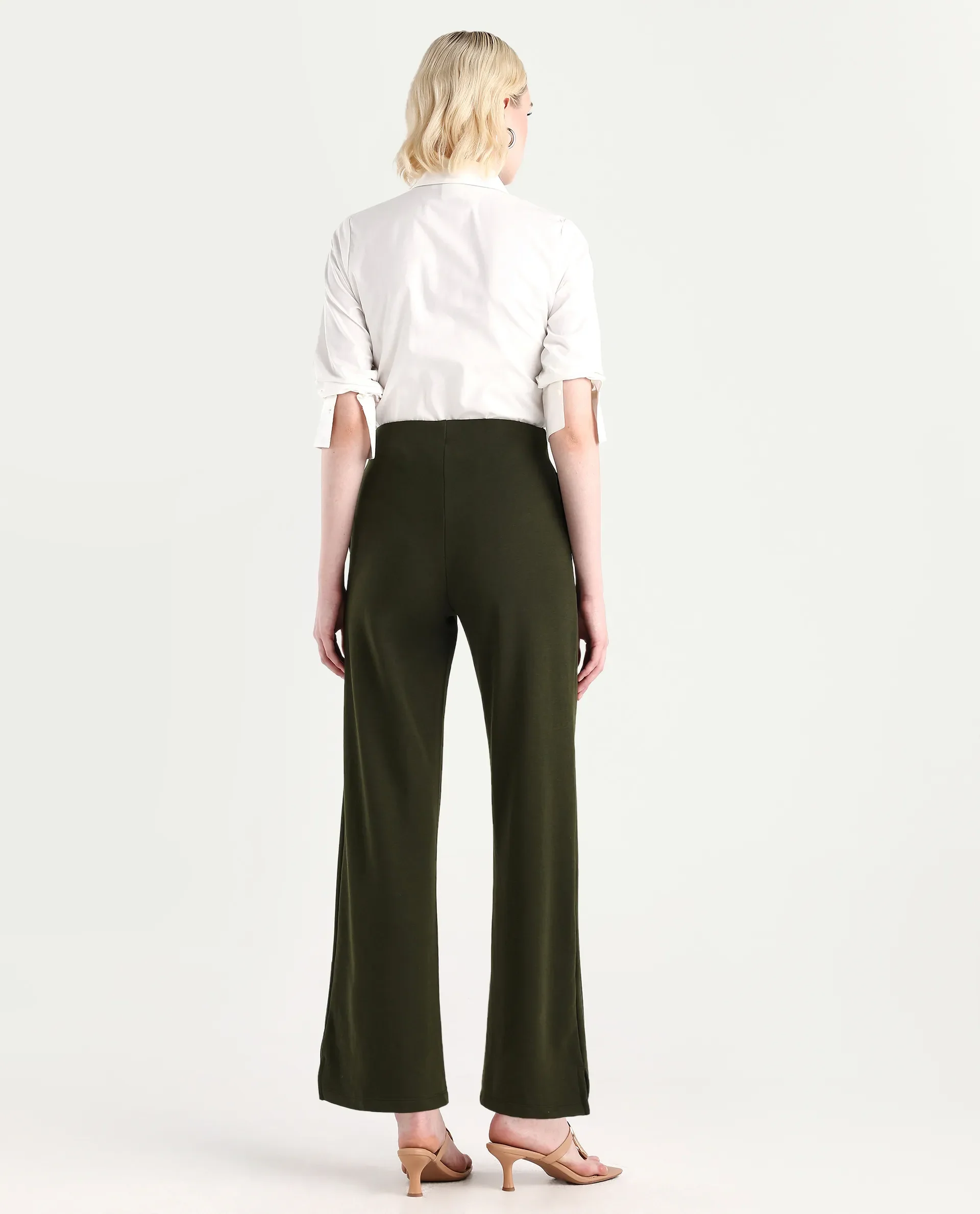 Rareism Women's Lexi Dark Olive Cotton Blend Straight Fit Track Pant - Image 7