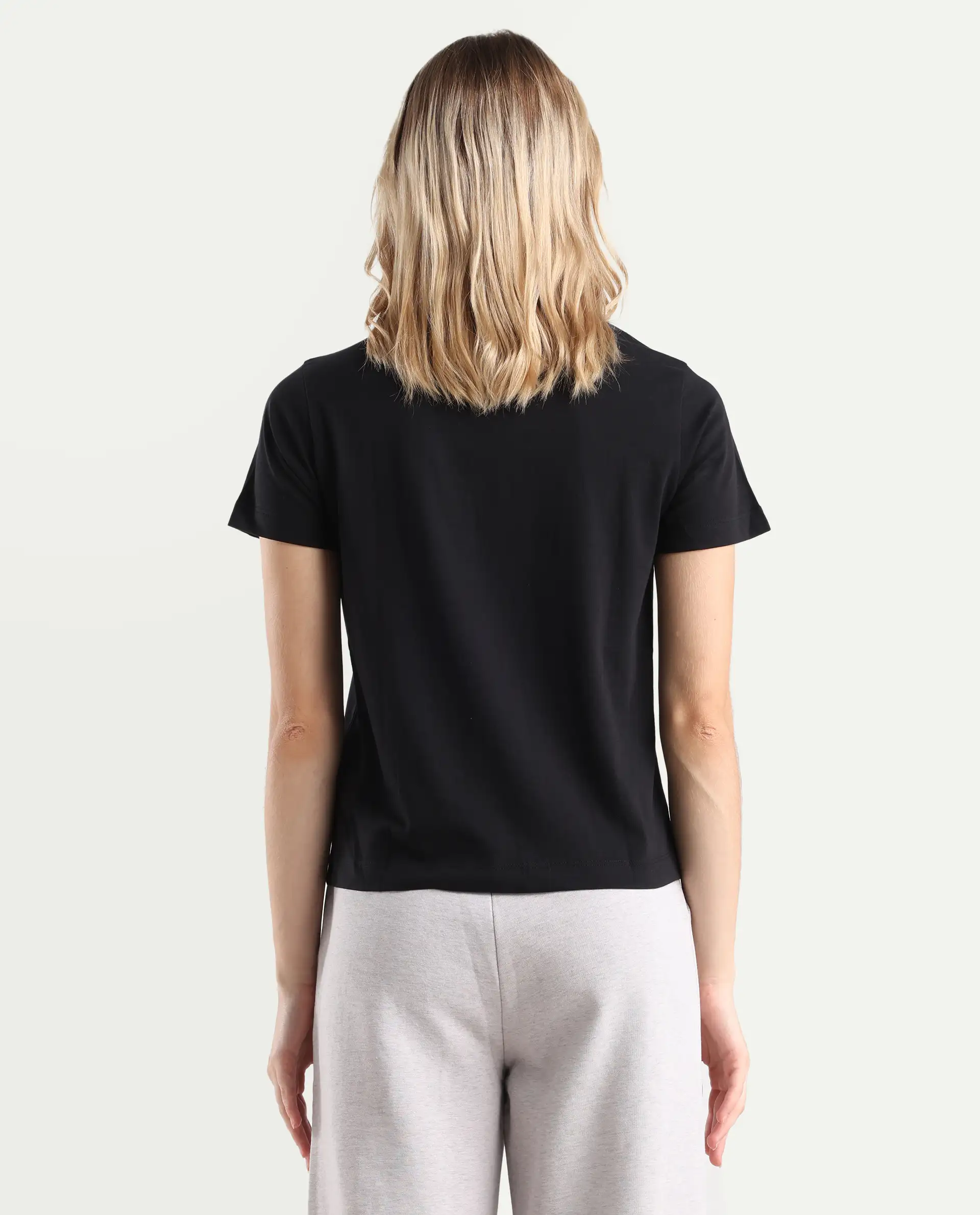 Rareism Women's Leyk Black Cotton Fabric Crew Neck Relaxed Fit Graphic Print T-Shirt - Image 7