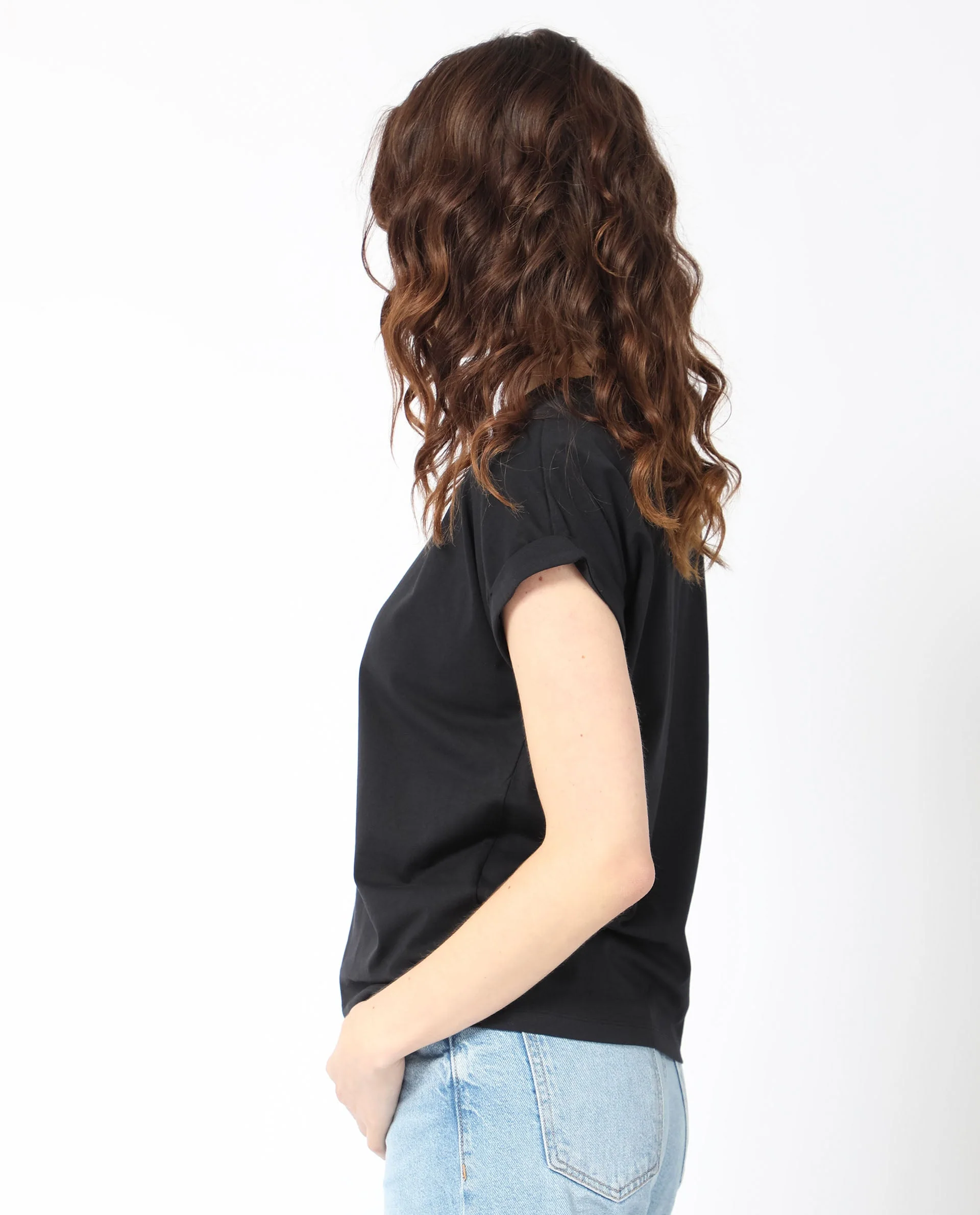 Rareism Women's Lia Black Cotton Crew Neck Graphic Print Extended Sleeves Regular Fit T-Shirt - Image 7