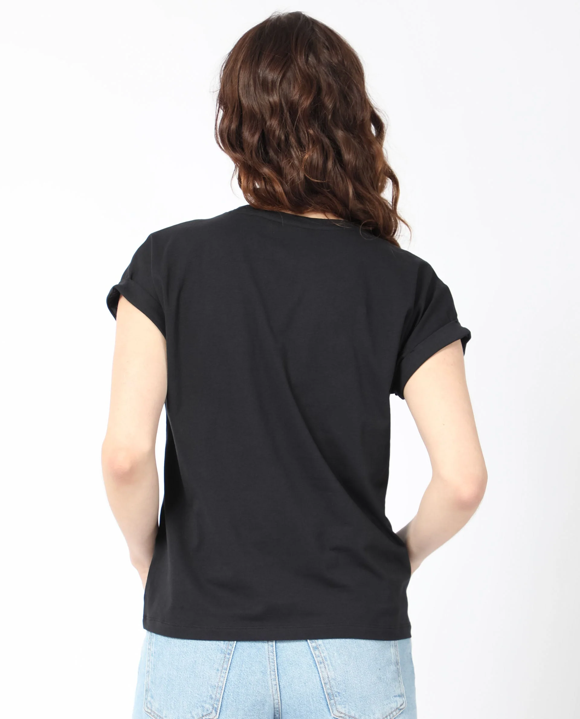 Rareism Women's Lia Black Cotton Crew Neck Graphic Print Extended Sleeves Regular Fit T-Shirt - Image 9