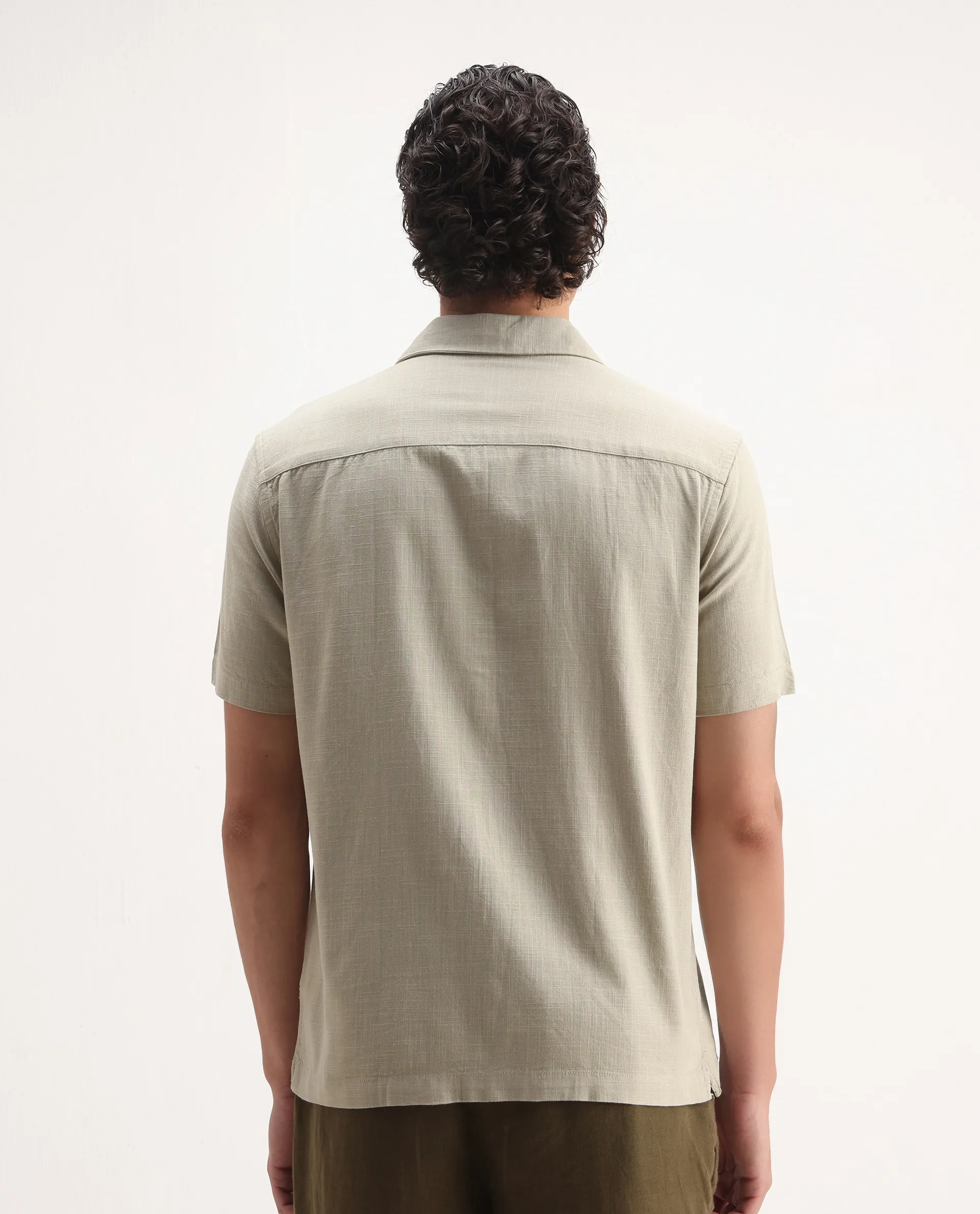 Rare Rabbit Men's Liam Olive Cotton Blend Embroidered Boxy Fit Half Sleeve Cuban Collar Shirt - Image 8