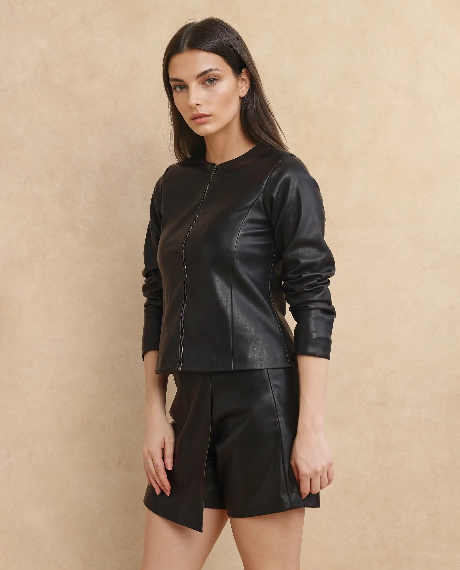 Rareism Women's Liam Black Polyester Round Neck Plain Regular Fit Jacket - Image 5