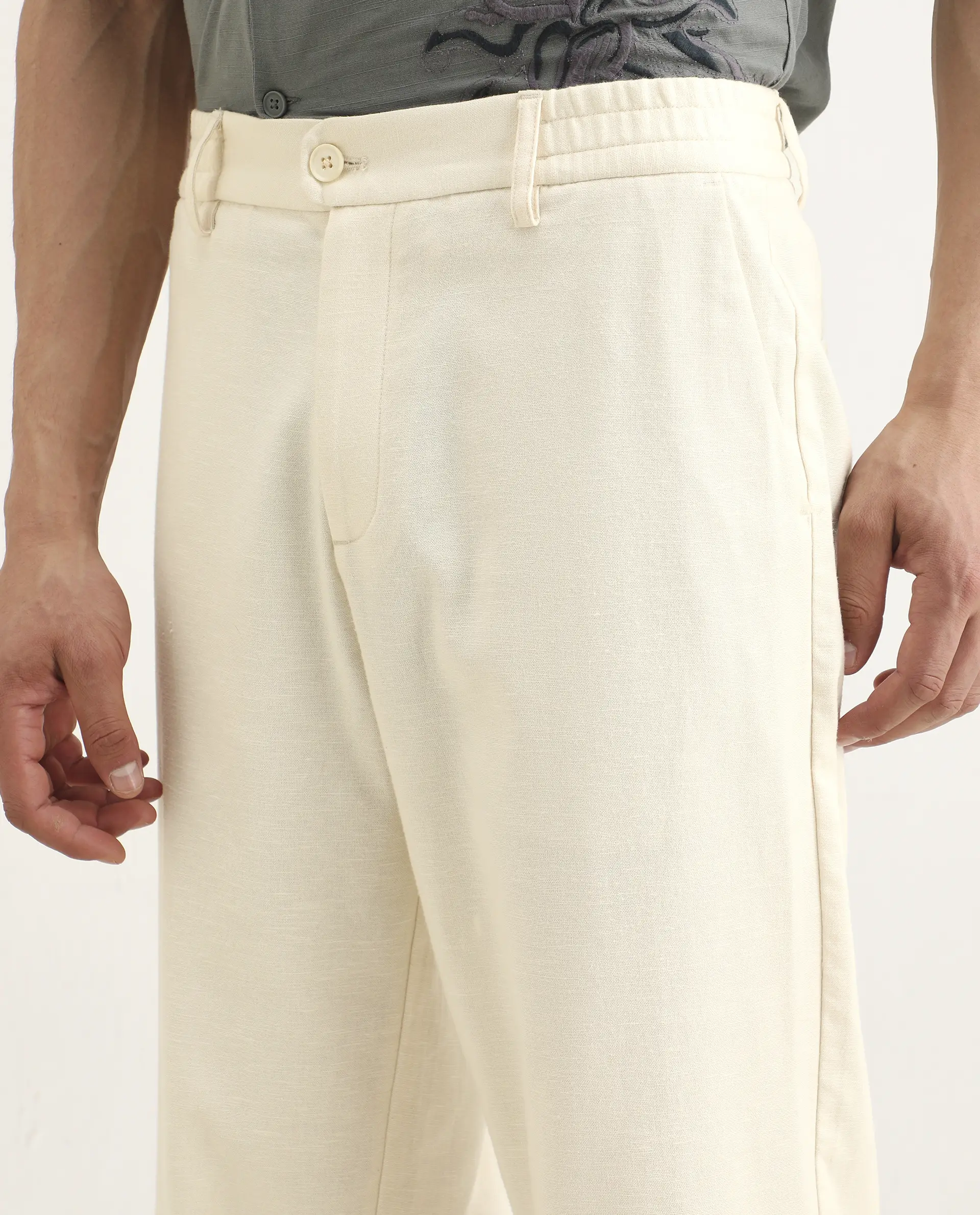 Rare Rabbit Men's Liao Beige Linen Blend Fabric Straight Fit Plain Trouser - Image 3