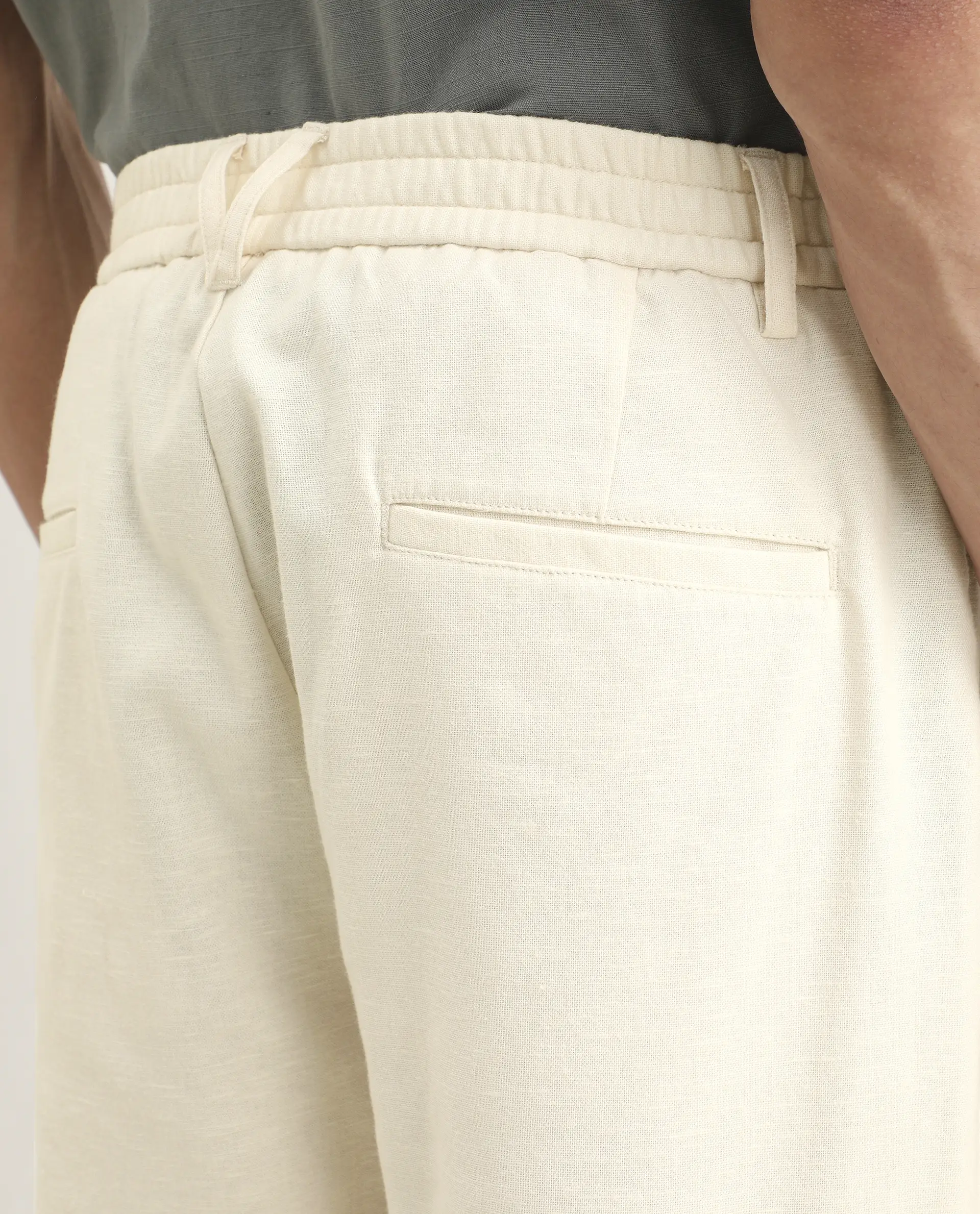 Rare Rabbit Men's Liao Beige Linen Blend Fabric Straight Fit Plain Trouser - Image 4