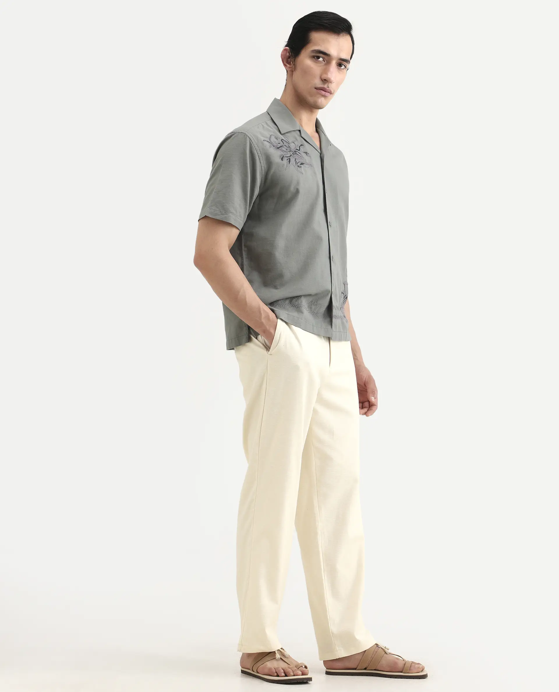 Rare Rabbit Men's Liao Beige Linen Blend Fabric Straight Fit Plain Trouser - Image 6