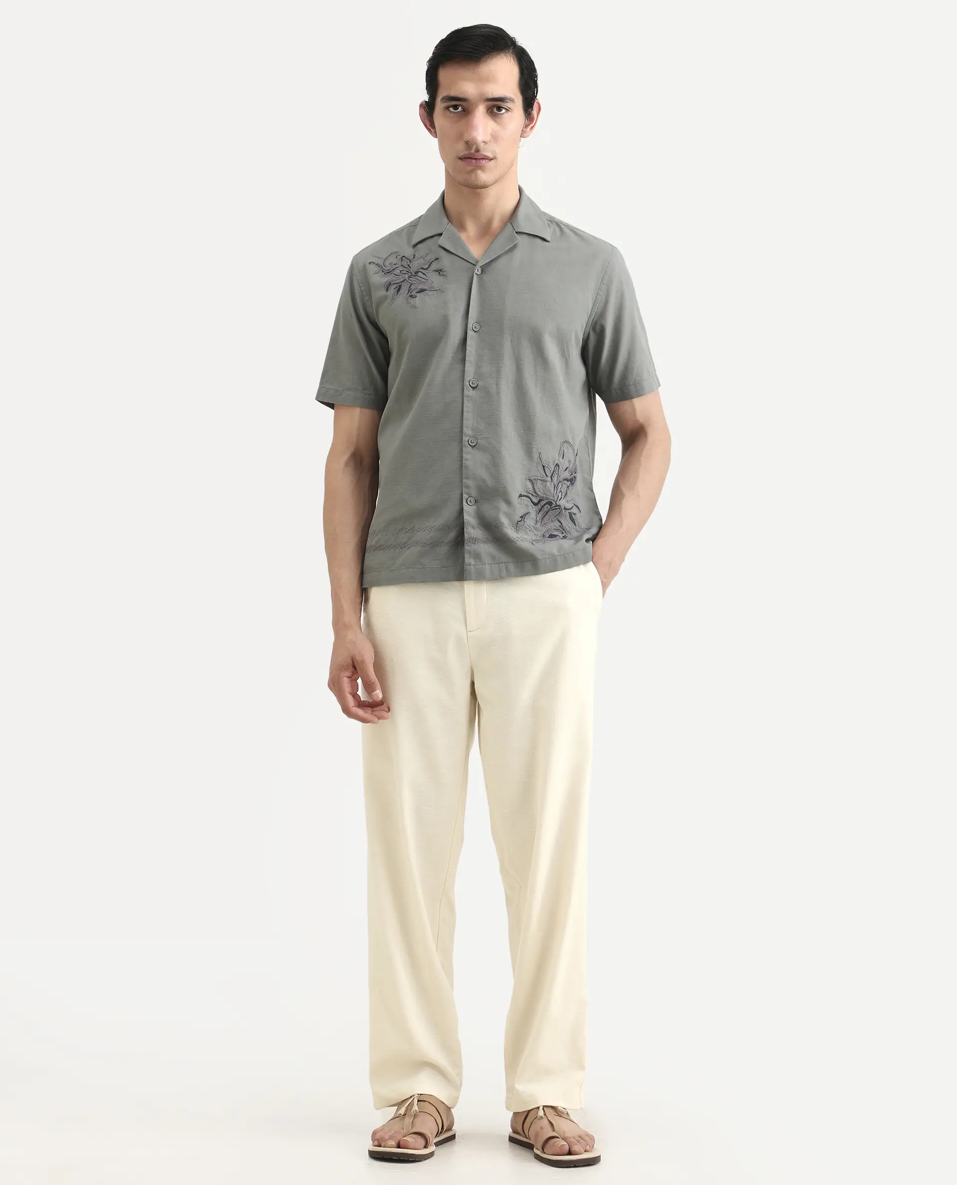 Rare Rabbit Men's Liao Beige Linen Blend Fabric Straight Fit Plain Trouser - Image 7