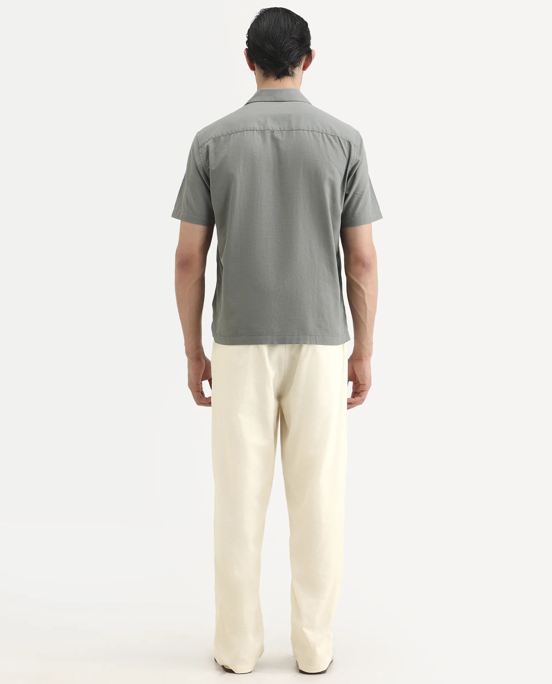 Rare Rabbit Men's Liao Beige Linen Blend Fabric Straight Fit Plain Trouser - Image 8