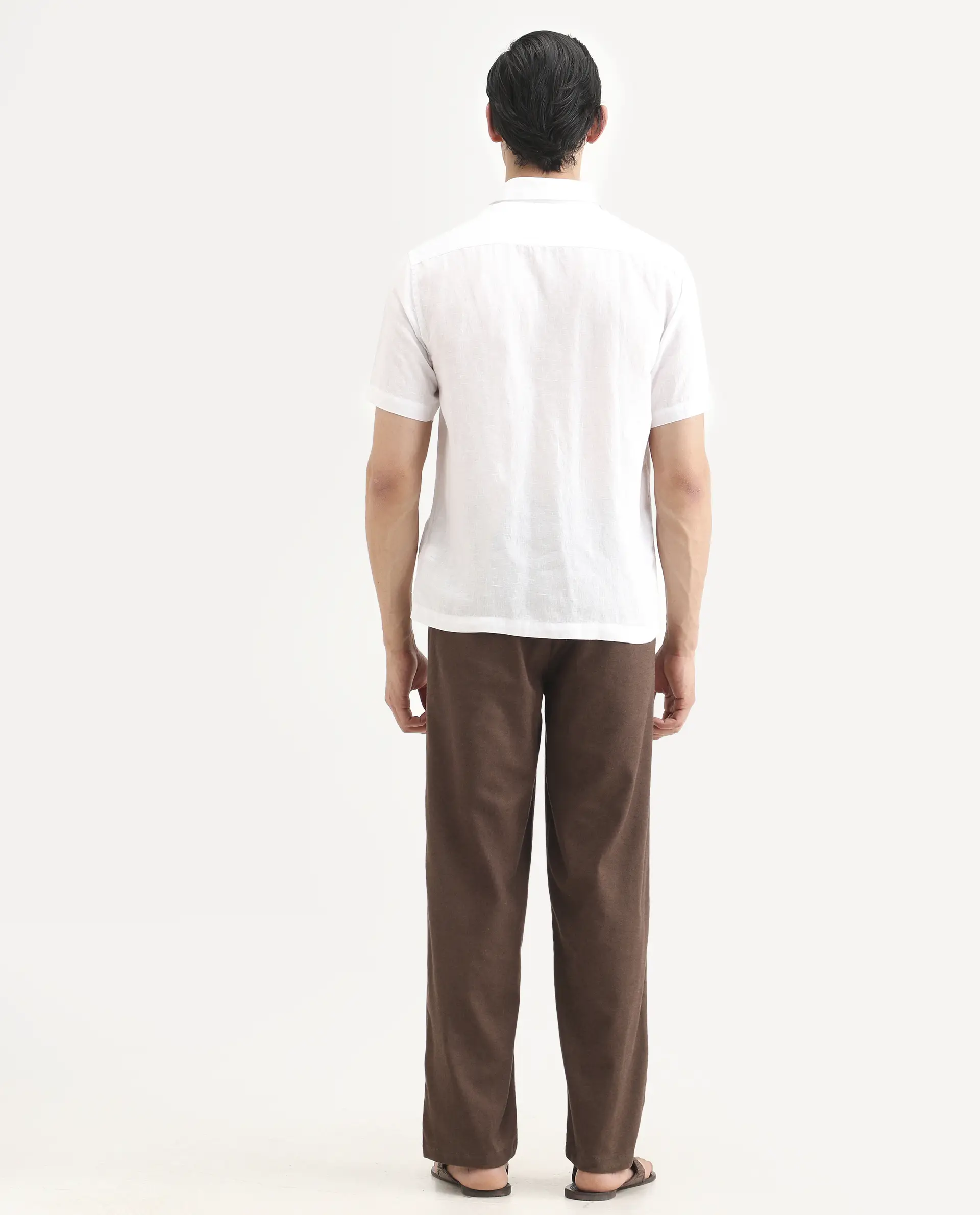 Rare Rabbit Men's Liao Dark Brown Linen Blend Fabric Straight Fit Plain Trouser - Image 8