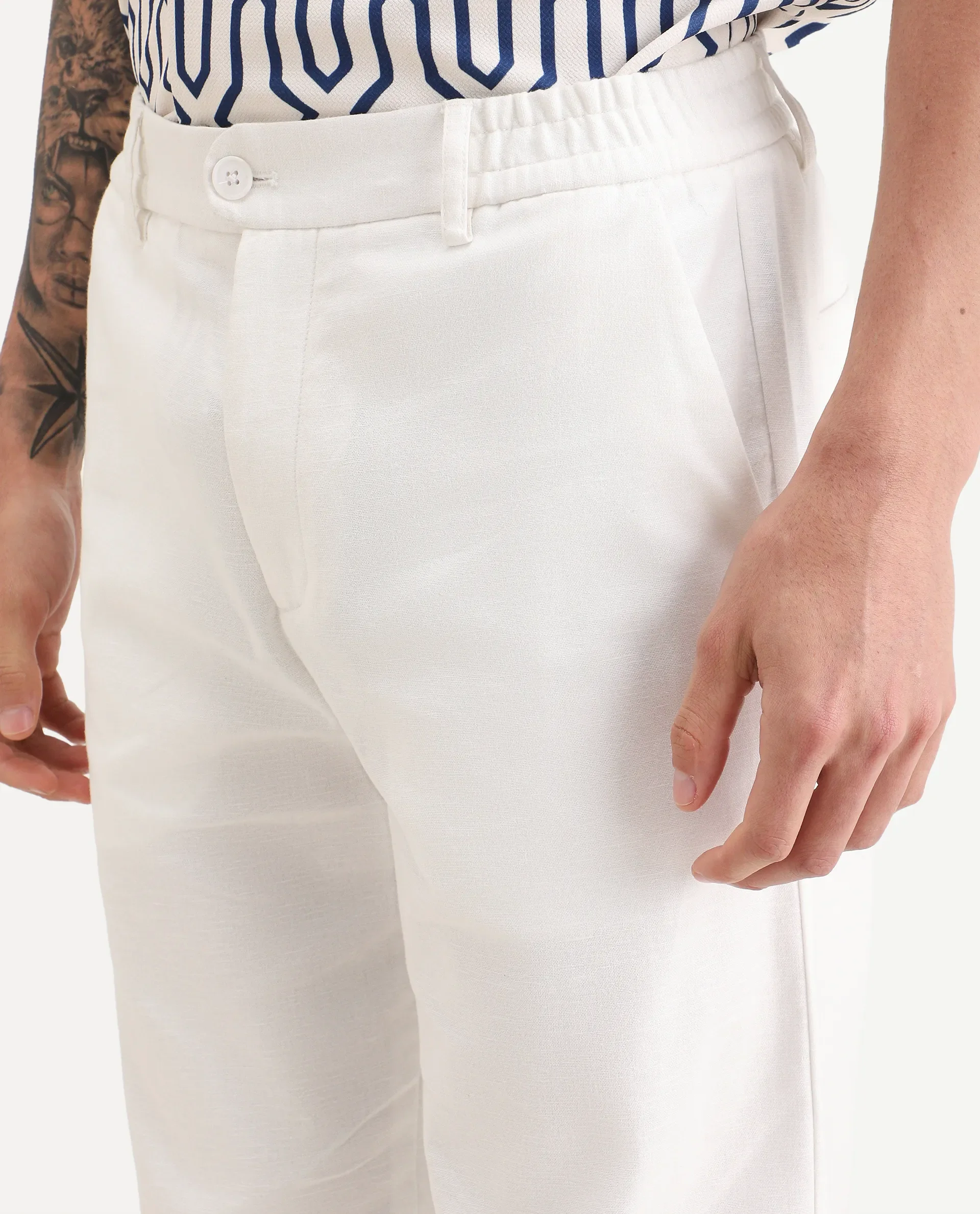 Rare Rabbit Men's Liao White Linen Blend Fabric Straight Fit Plain Trouser - Image 3