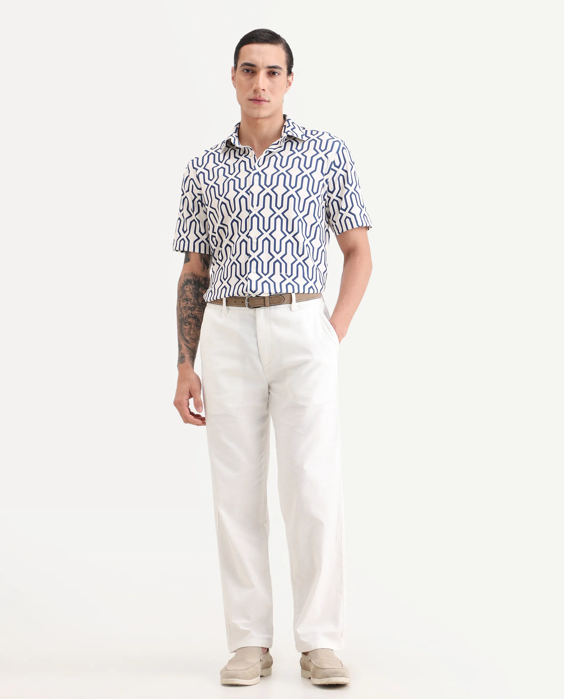 Rare Rabbit Men's Liao White Linen Blend Fabric Straight Fit Plain Trouser - Image 4