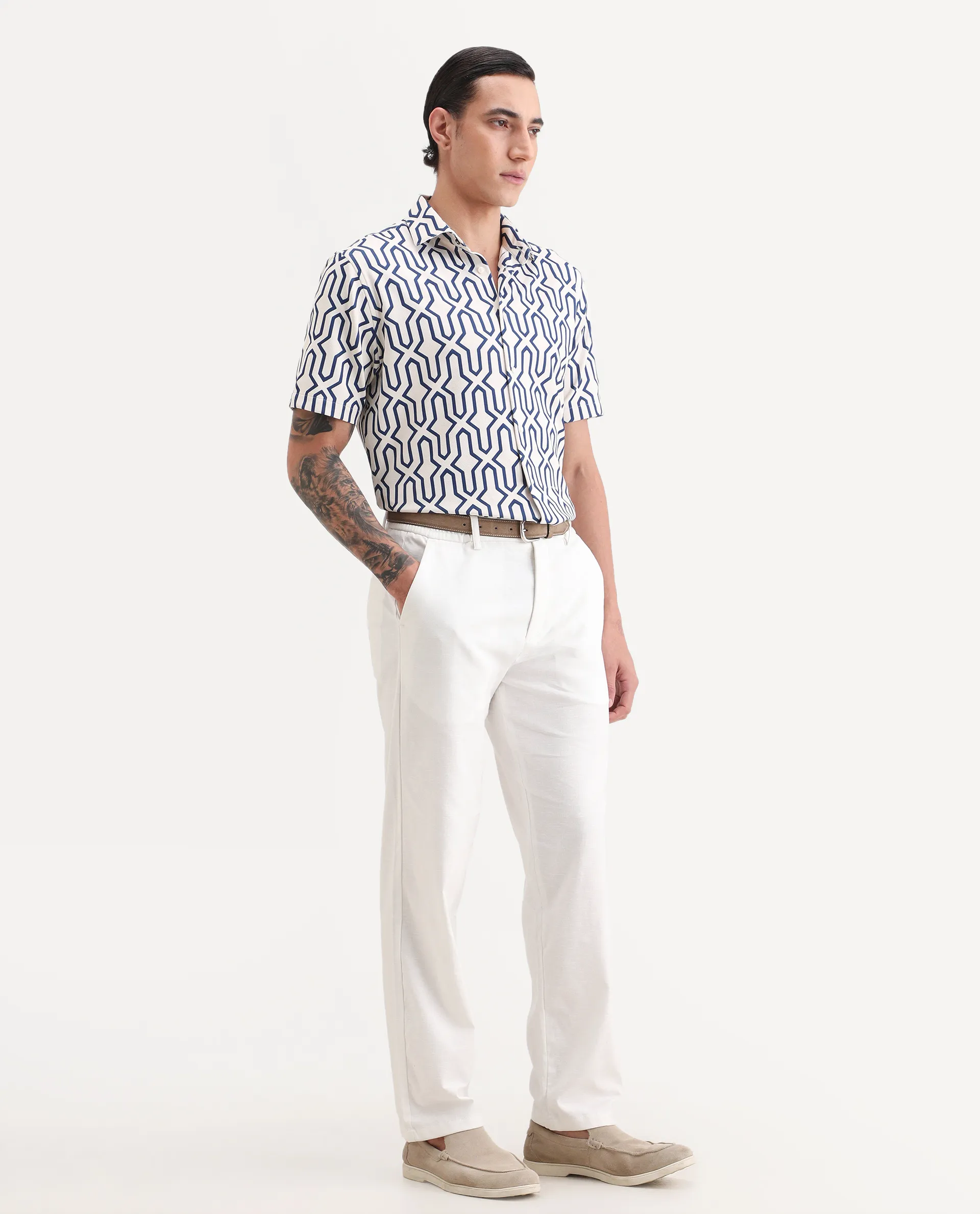 Rare Rabbit Men's Liao White Linen Blend Fabric Straight Fit Plain Trouser - Image 6