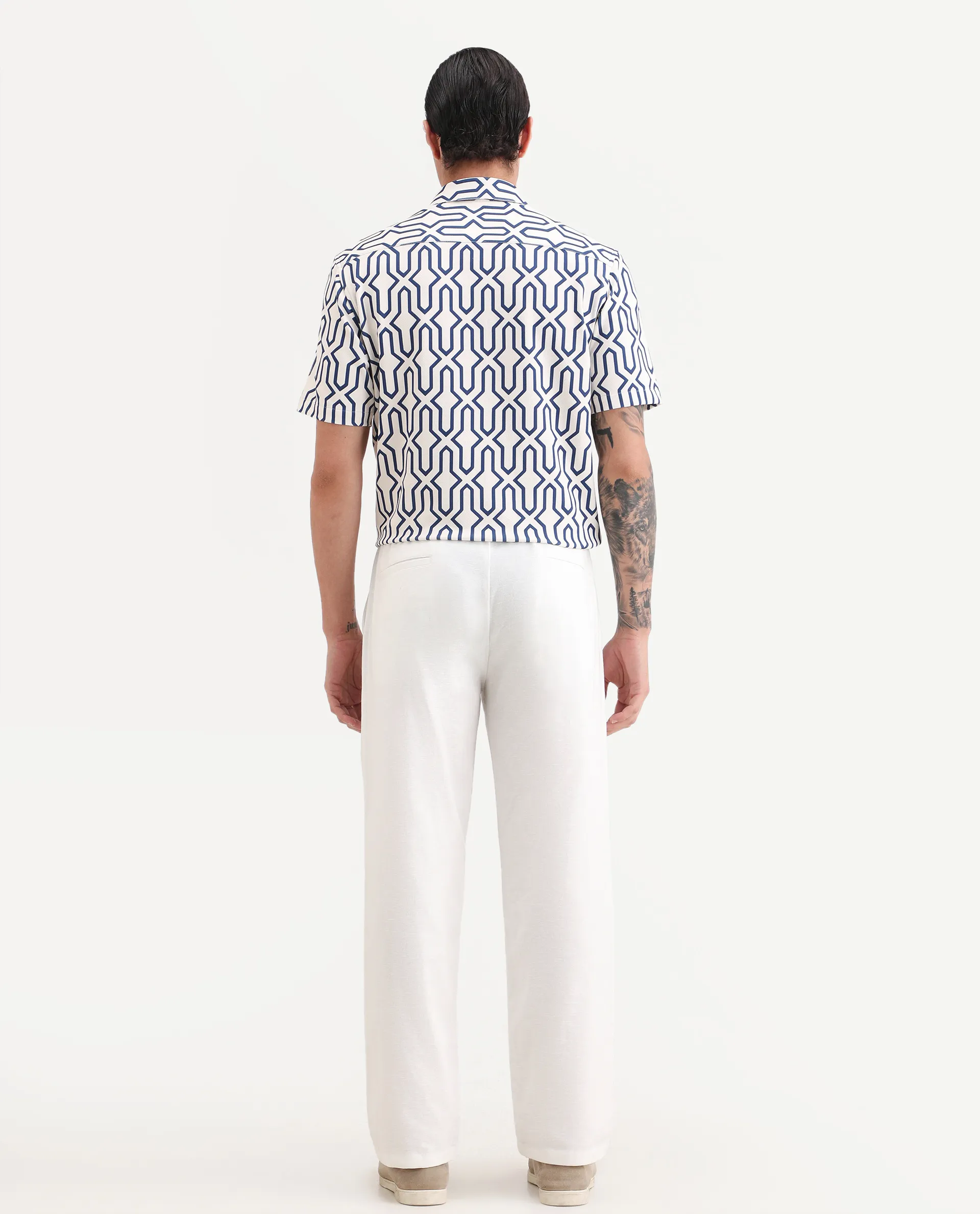 Rare Rabbit Men's Liao White Linen Blend Fabric Straight Fit Plain Trouser - Image 8