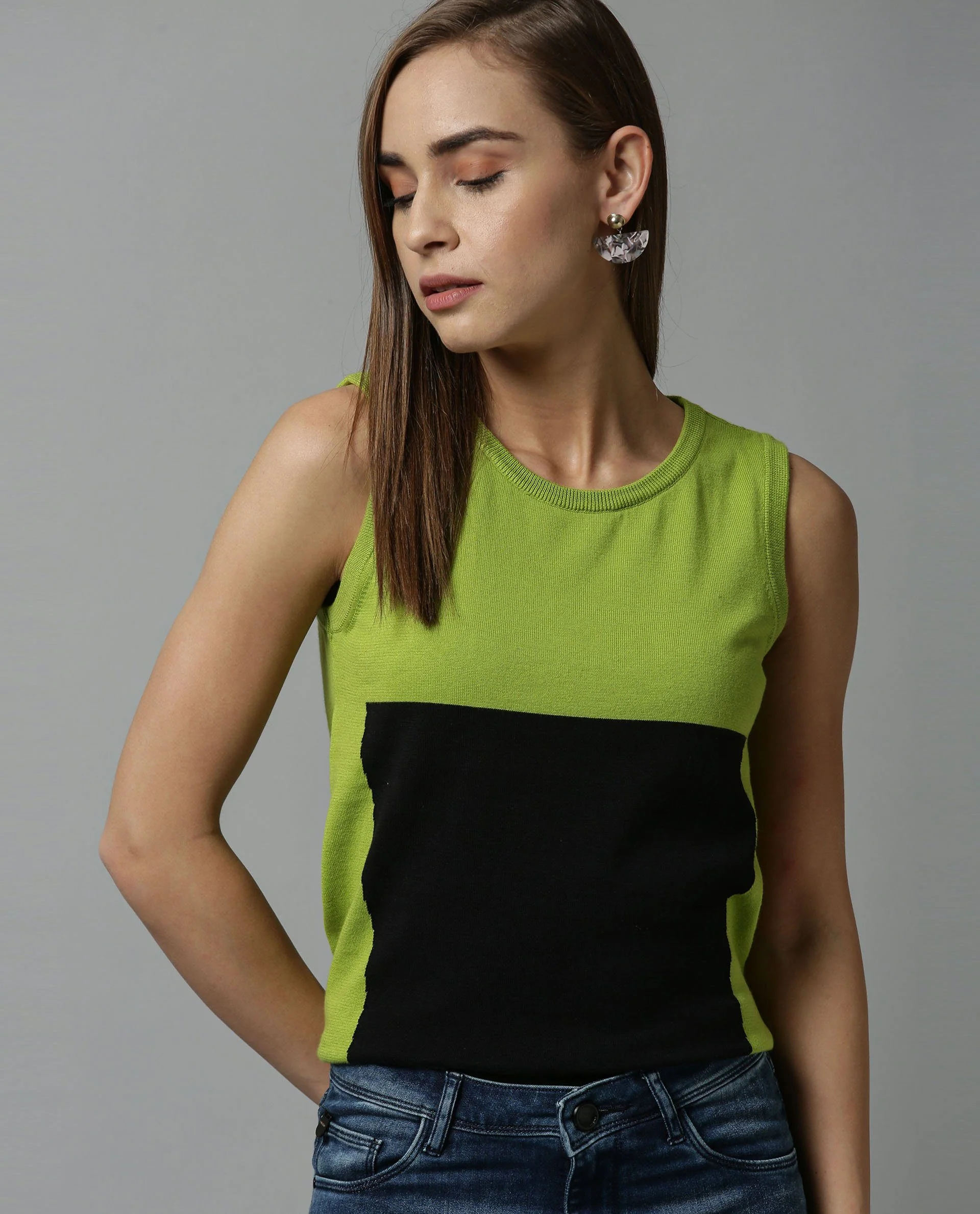 Rareism Women Libra Green Top Sleeveless