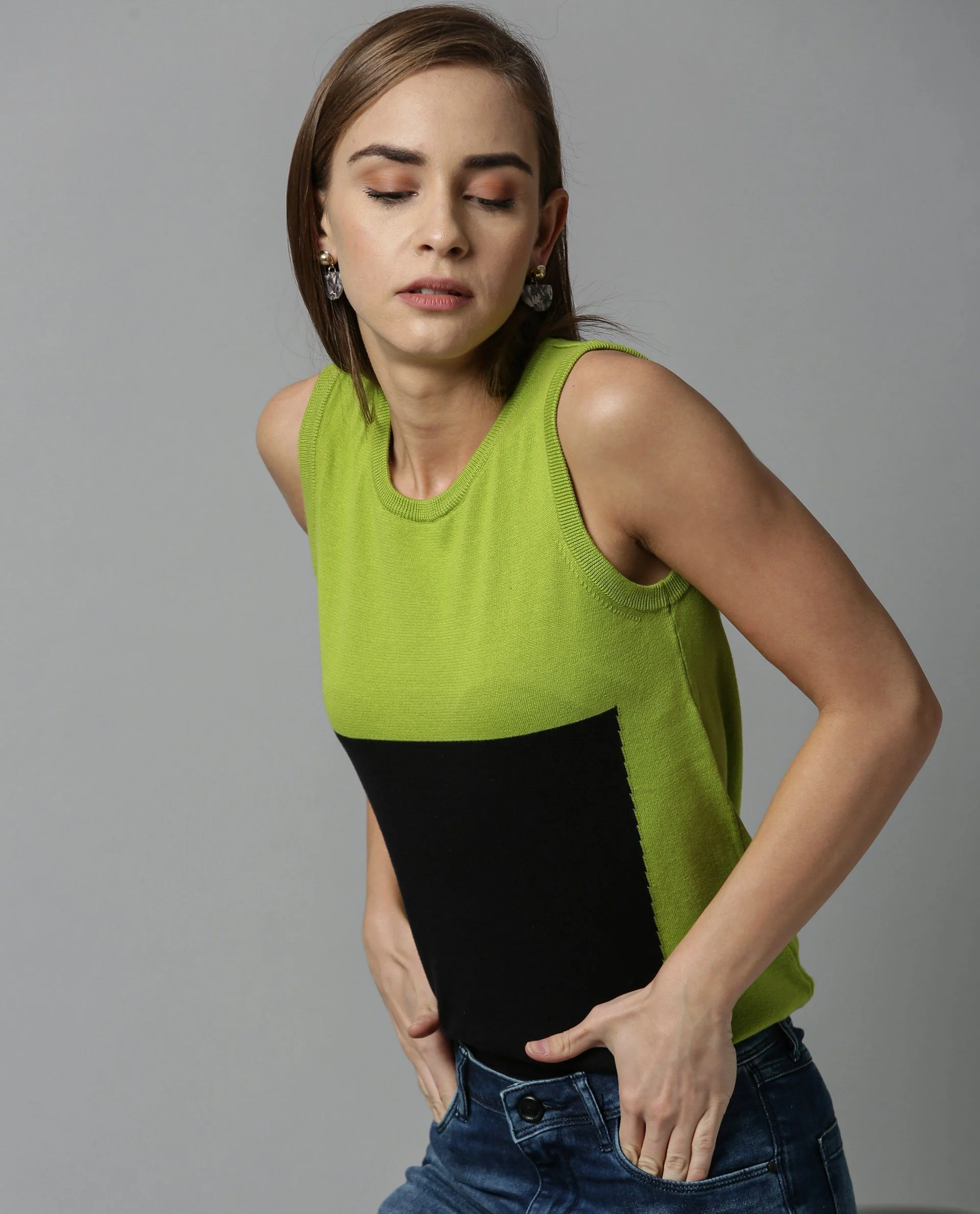 Rareism Women Libra Green Top Sleeveless - Image 4