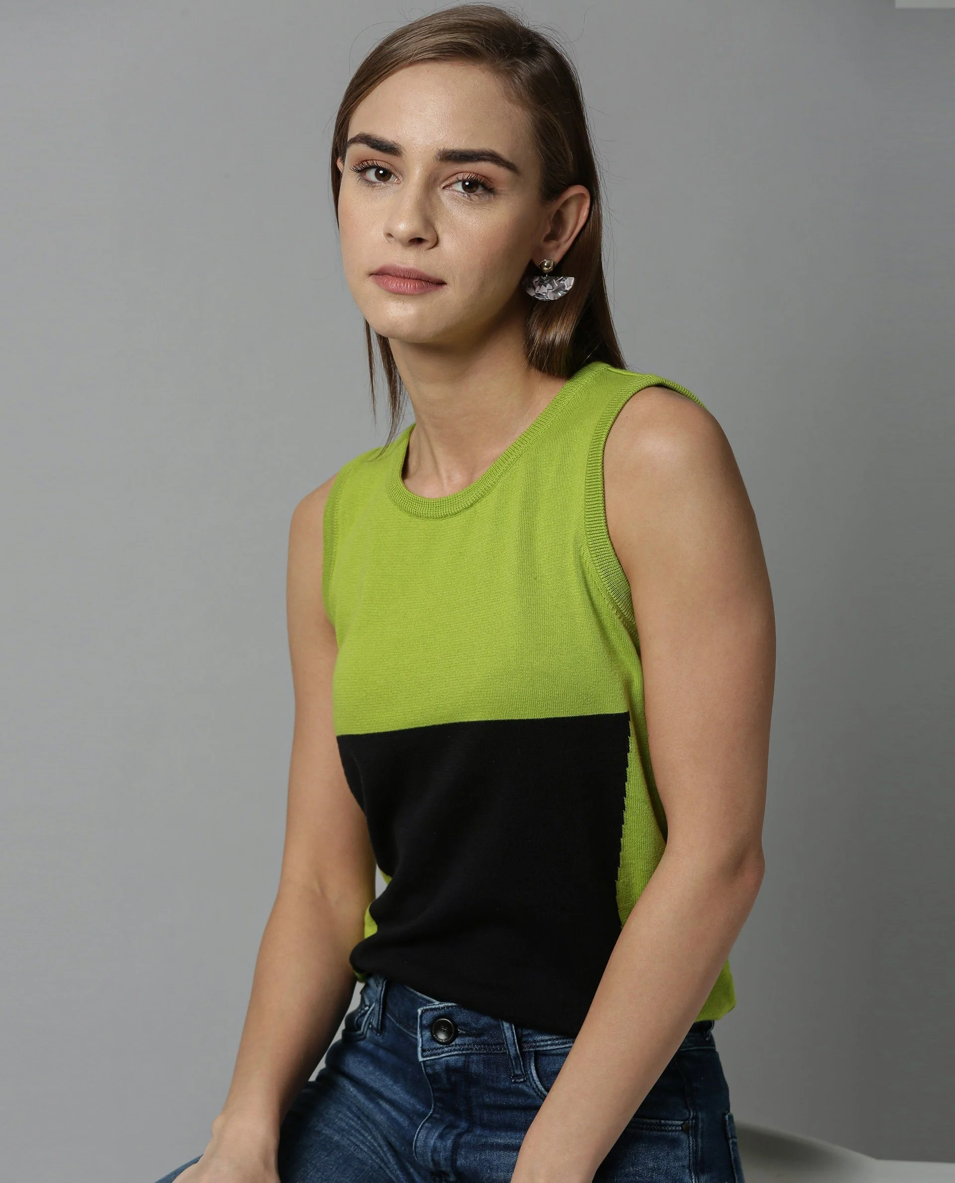 Rareism Women Libra Green Top Sleeveless - Image 6