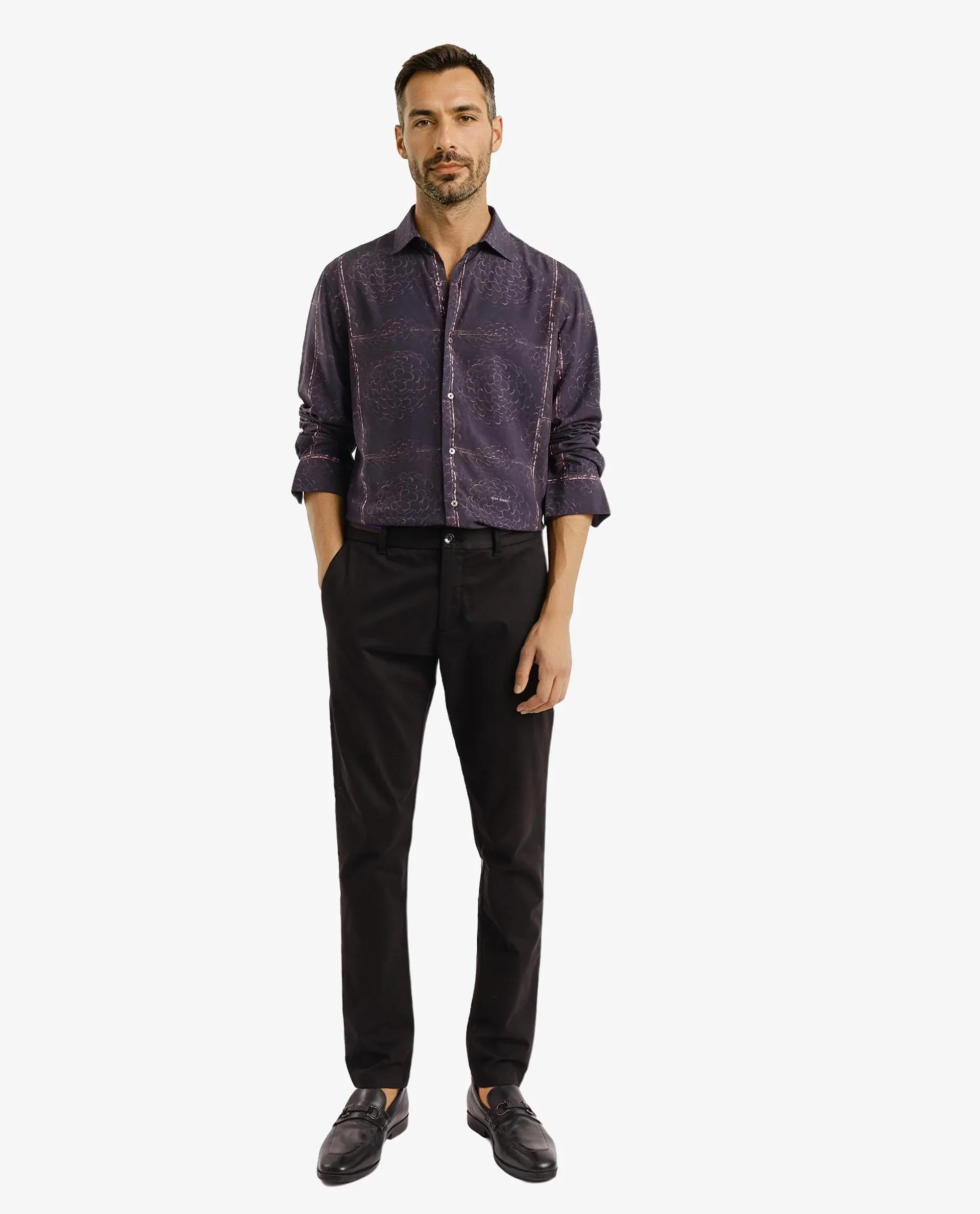 Rare Rabbit Men's Libre Black Viscose Abstract Print Regular Fit Full Sleeve Collared Shirt - Image 2