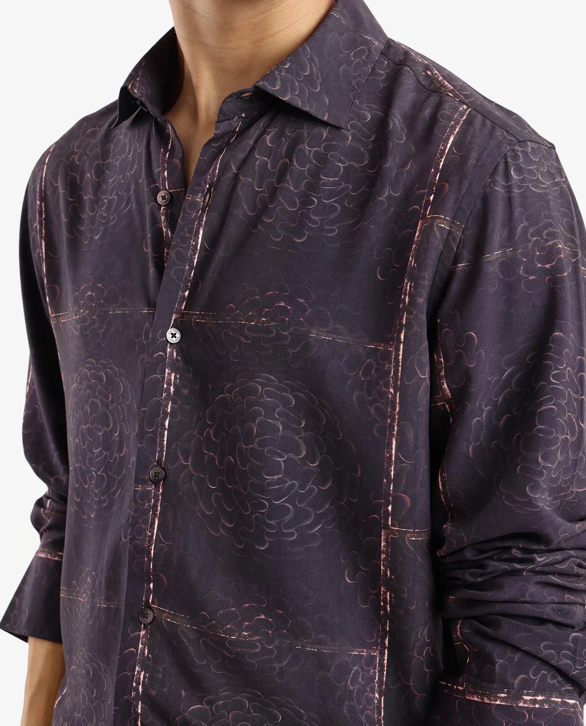Rare Rabbit Men's Libre Black Viscose Abstract Print Regular Fit Full Sleeve Collared Shirt - Image 3