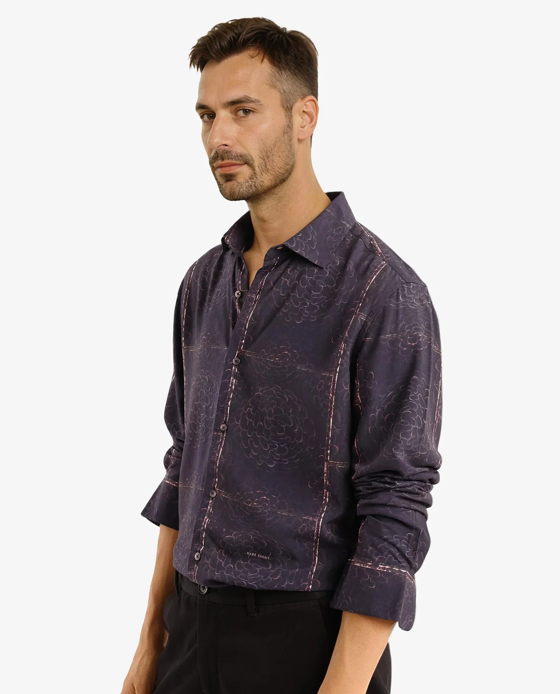 Rare Rabbit Men's Libre Black Viscose Abstract Print Regular Fit Full Sleeve Collared Shirt - Image 5
