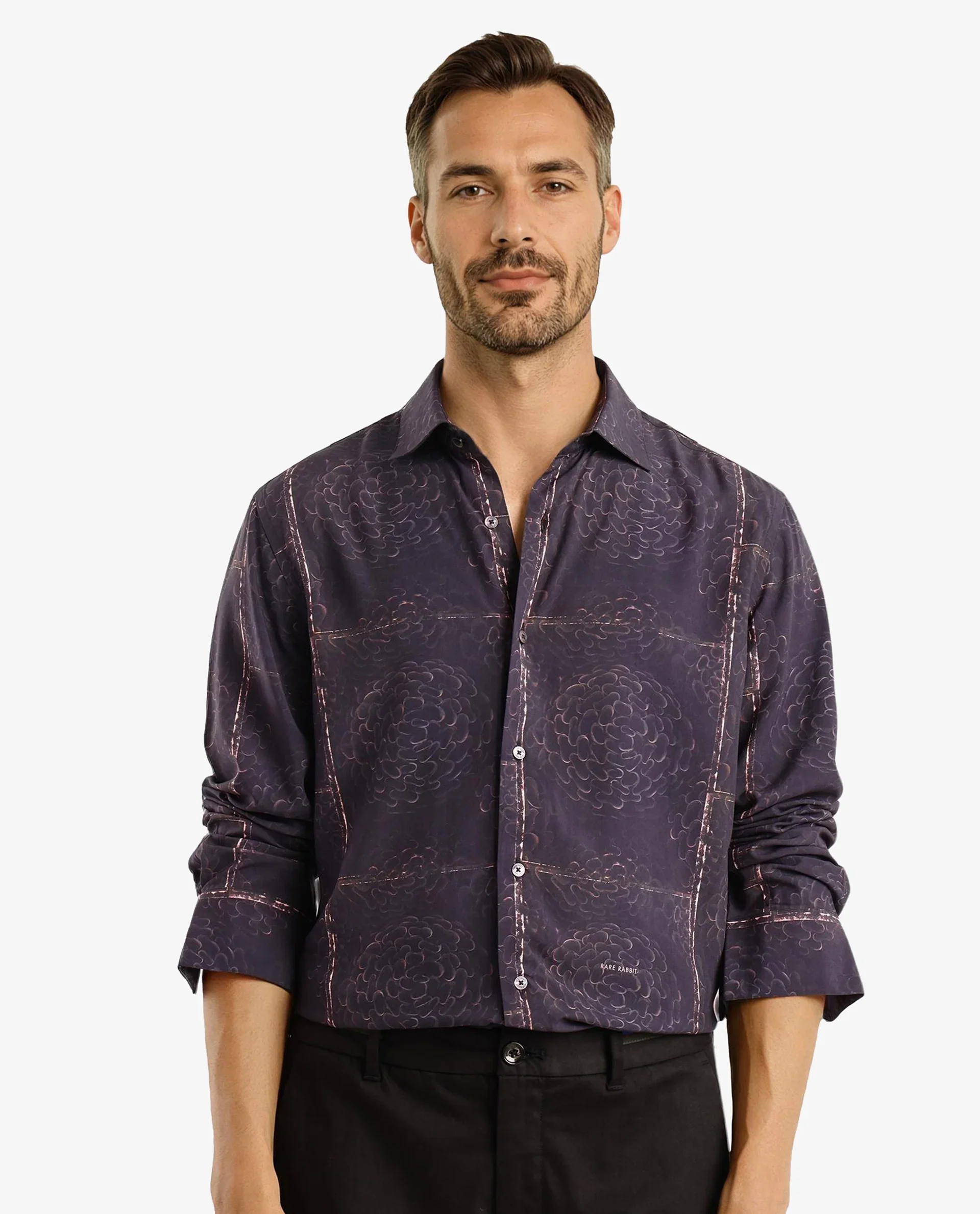 Rare Rabbit Men's Libre Black Viscose Abstract Print Regular Fit Full Sleeve Collared Shirt - Image 7