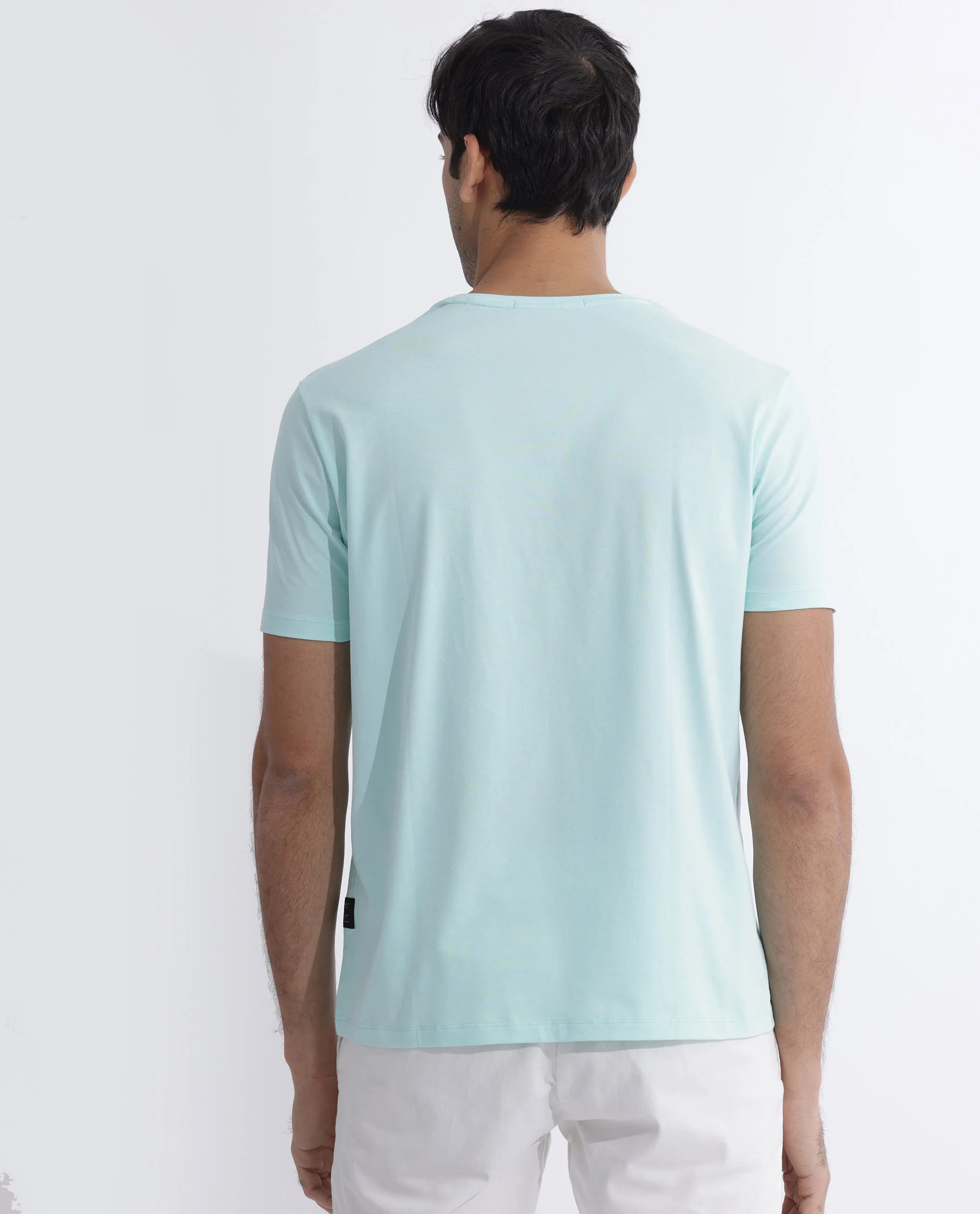 Rare Rabbit Men's Libro Light Blue Cotton Graphic Print Slim Fit Half Sleeve Crew Neck T-Shirt - Image 7