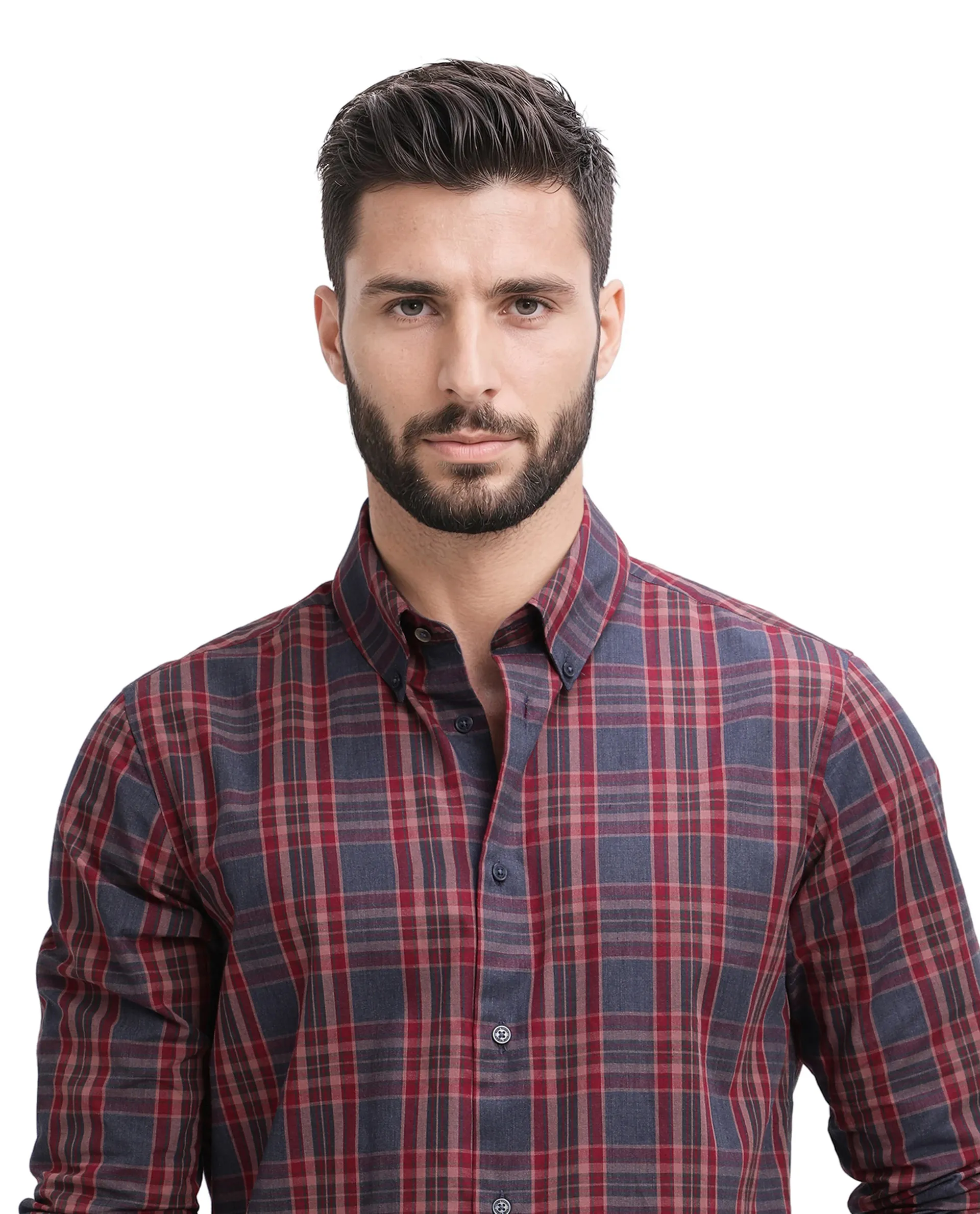 Rare Rabbit Men's Libya Red Cotton Checked Print Regular Fit Full Sleeve Collared Shirt - Image 3