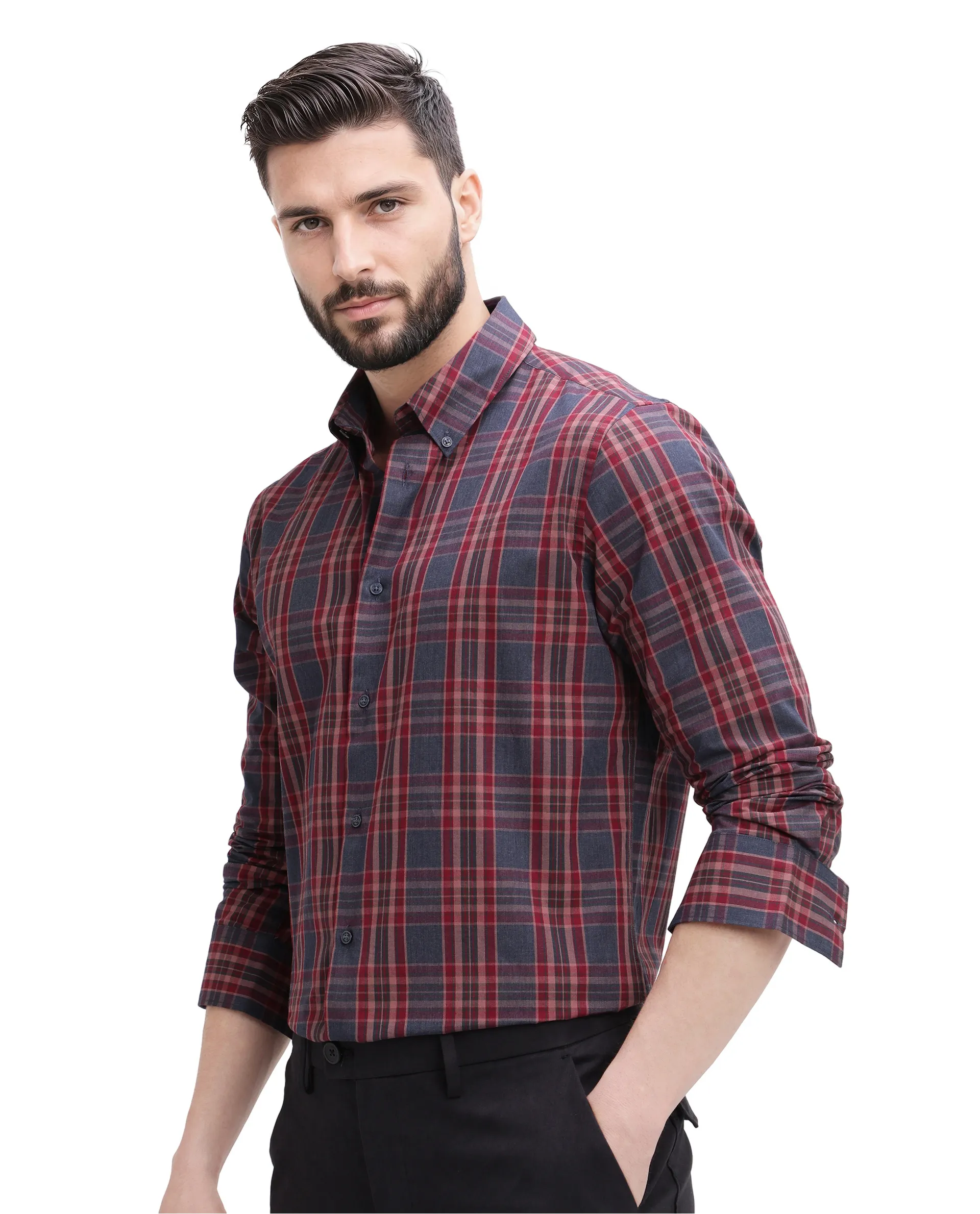 Rare Rabbit Men's Libya Red Cotton Checked Print Regular Fit Full Sleeve Collared Shirt - Image 4