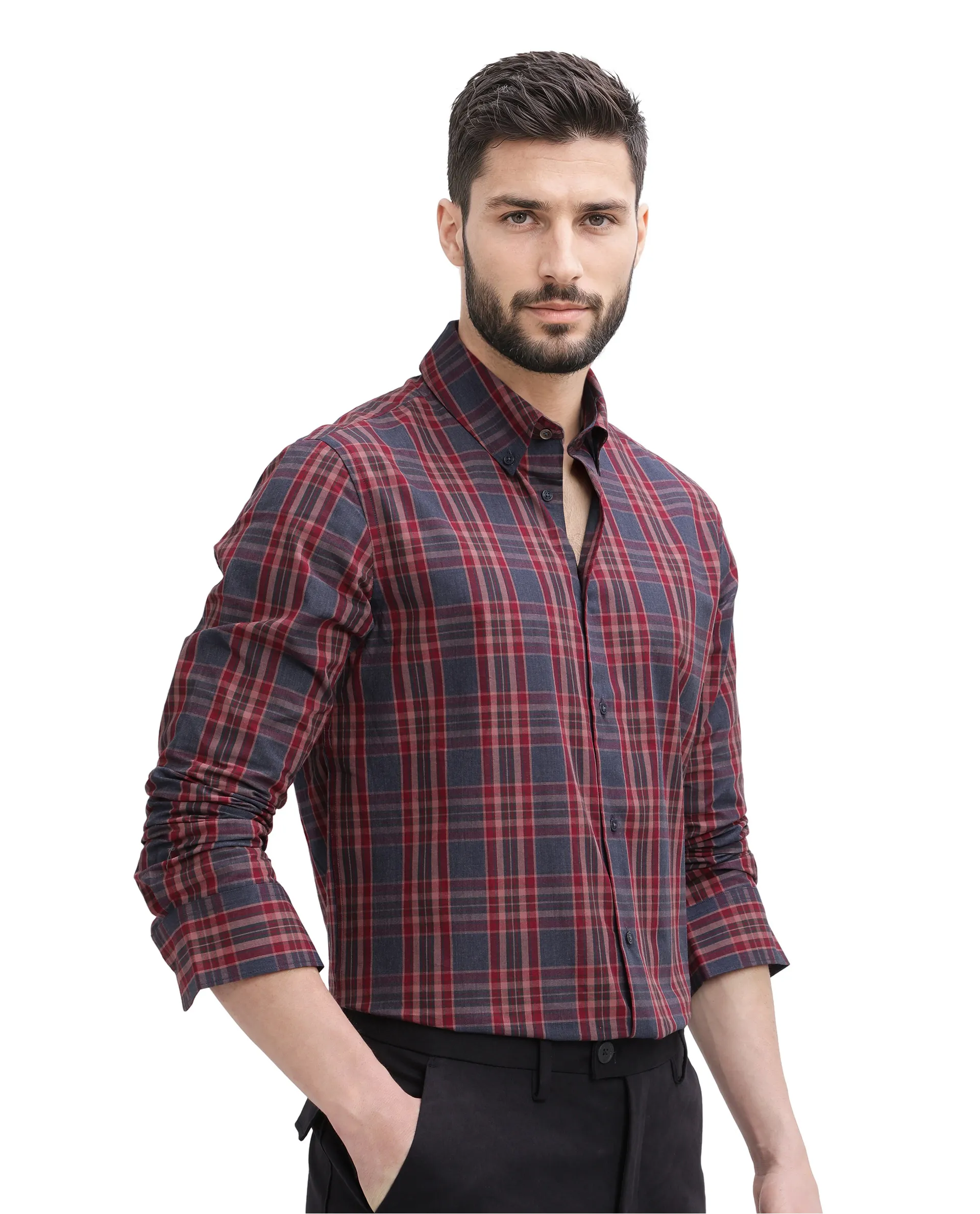 Rare Rabbit Men's Libya Red Cotton Checked Print Regular Fit Full Sleeve Collared Shirt - Image 5