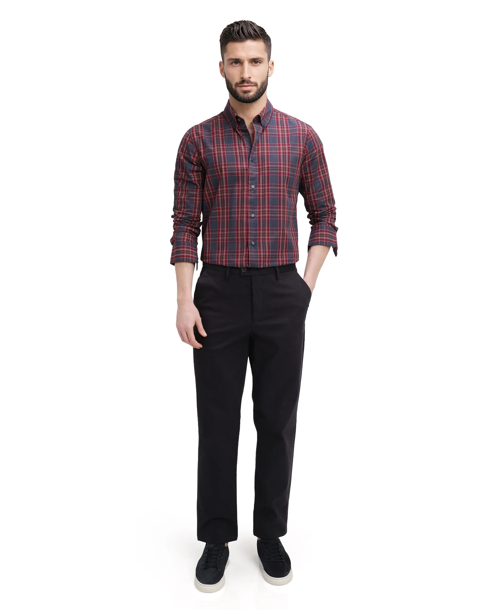 Rare Rabbit Men's Libya Red Cotton Checked Print Regular Fit Full Sleeve Collared Shirt - Image 7