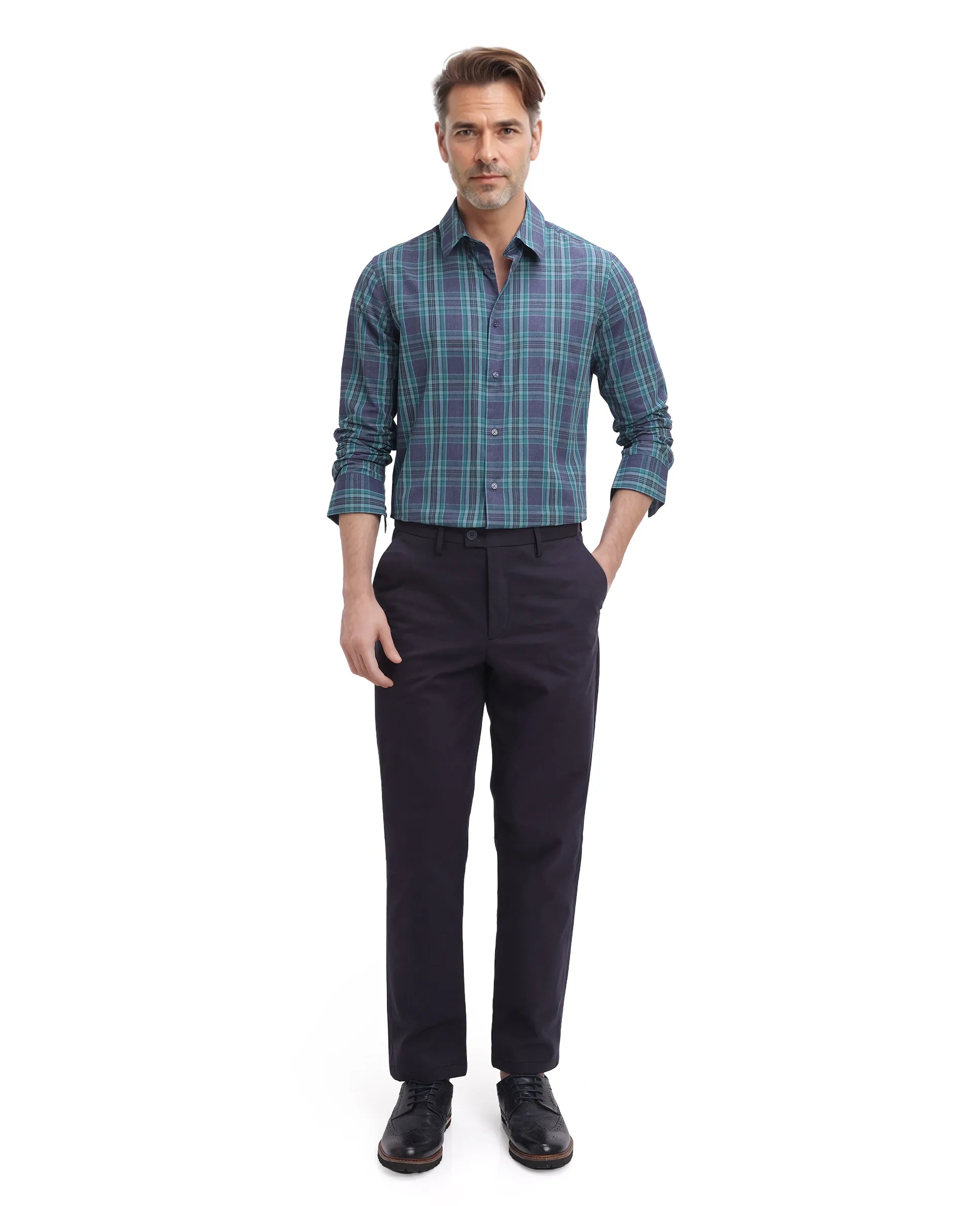 Rare Rabbit Men's Libya Turq Cotton Checked Print Regular Fit Full Sleeve Collared Shirt - Image 5