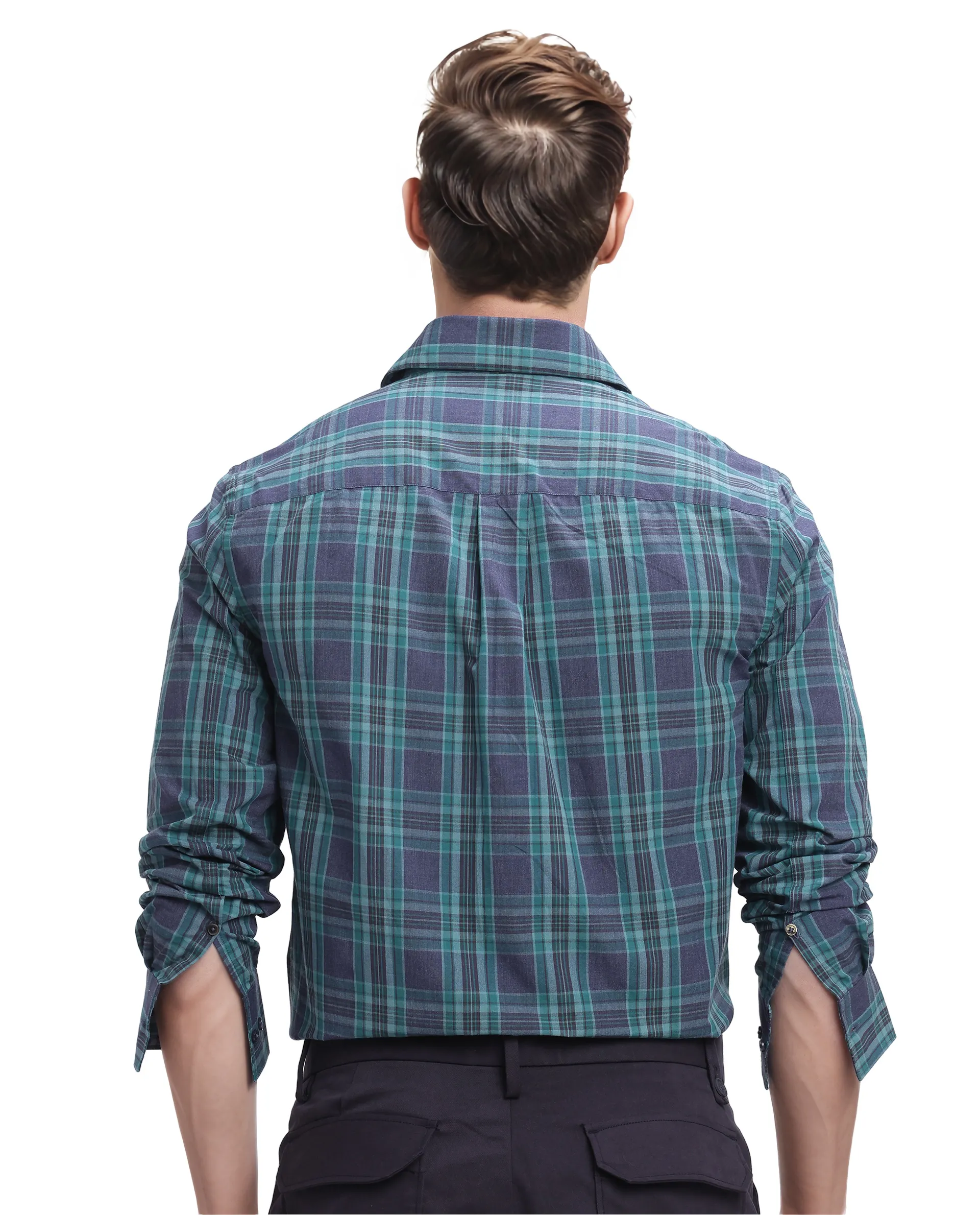 Rare Rabbit Men's Libya Turq Cotton Checked Print Regular Fit Full Sleeve Collared Shirt - Image 7