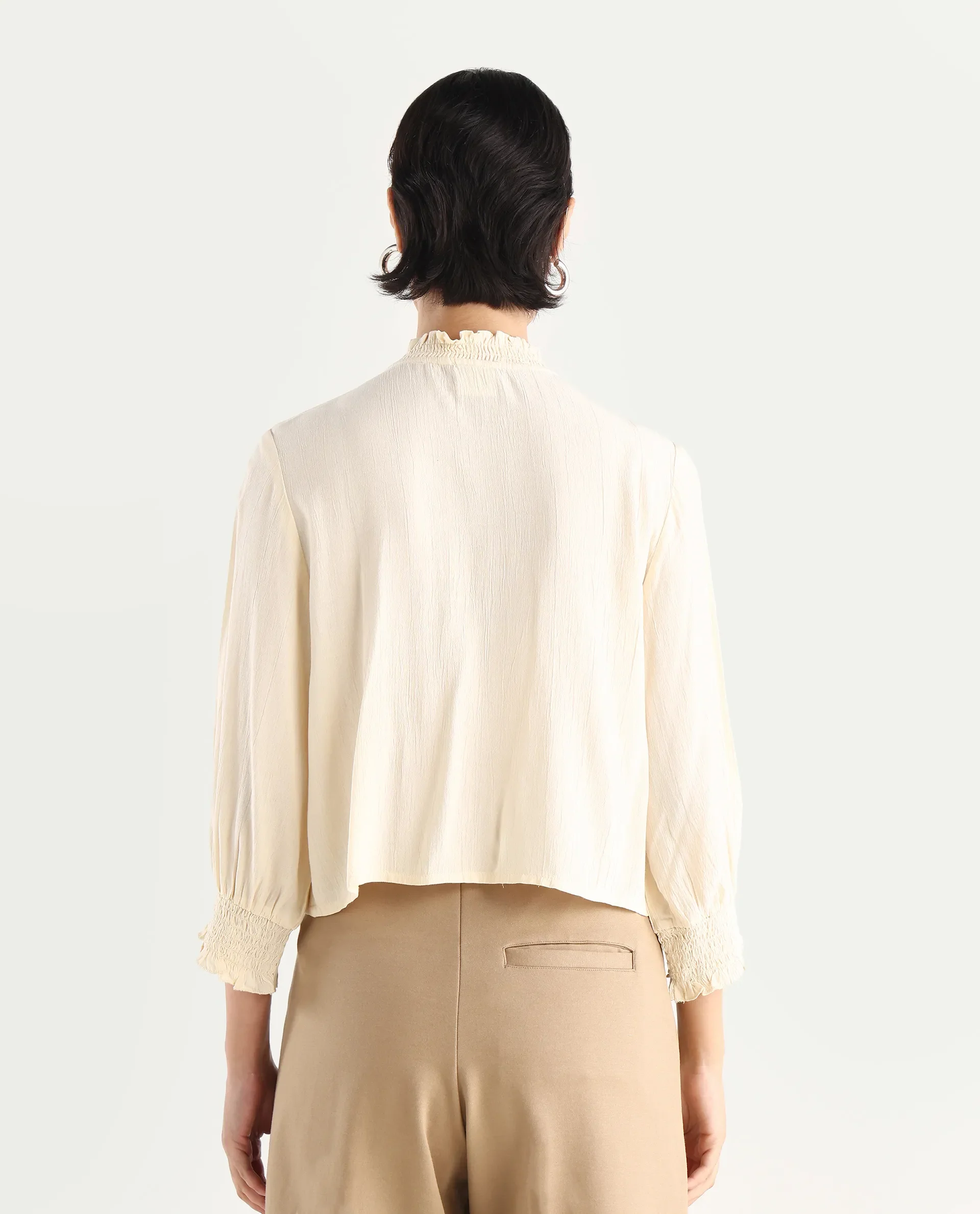 Rareism Women's Licel Off White Rayon Mandarin Collar Plain Regular Fit Top - Image 10