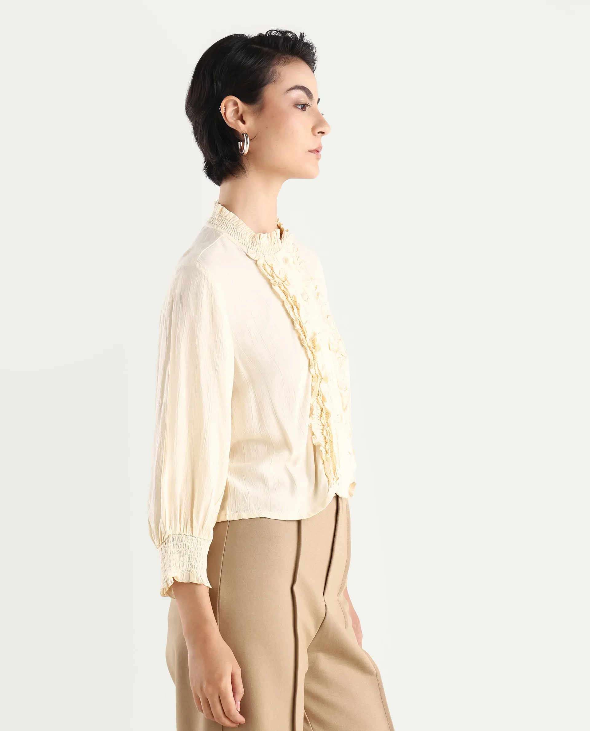 Rareism Women's Licel Off White Rayon Mandarin Collar Plain Regular Fit Top - Image 9