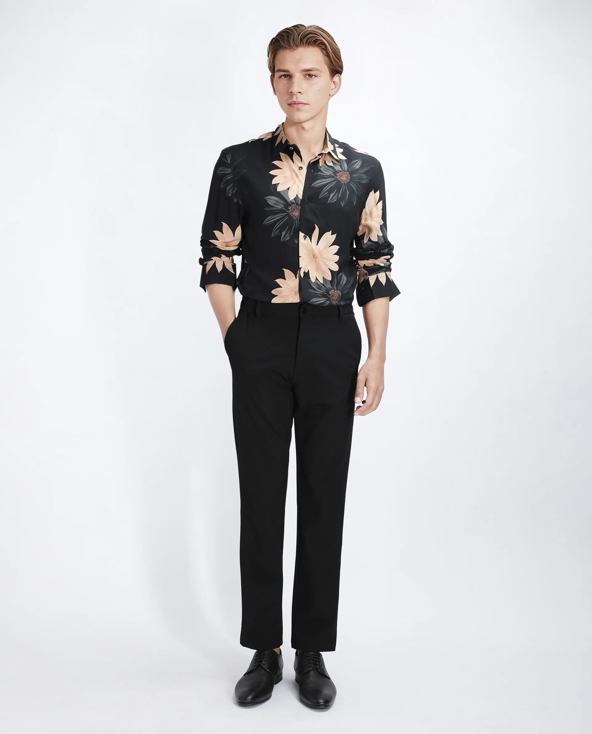 Rare Rabbit Men's Lich Black Viscose Floral Print Regular Fit Full Sleeve Collared Shirt - Image 2
