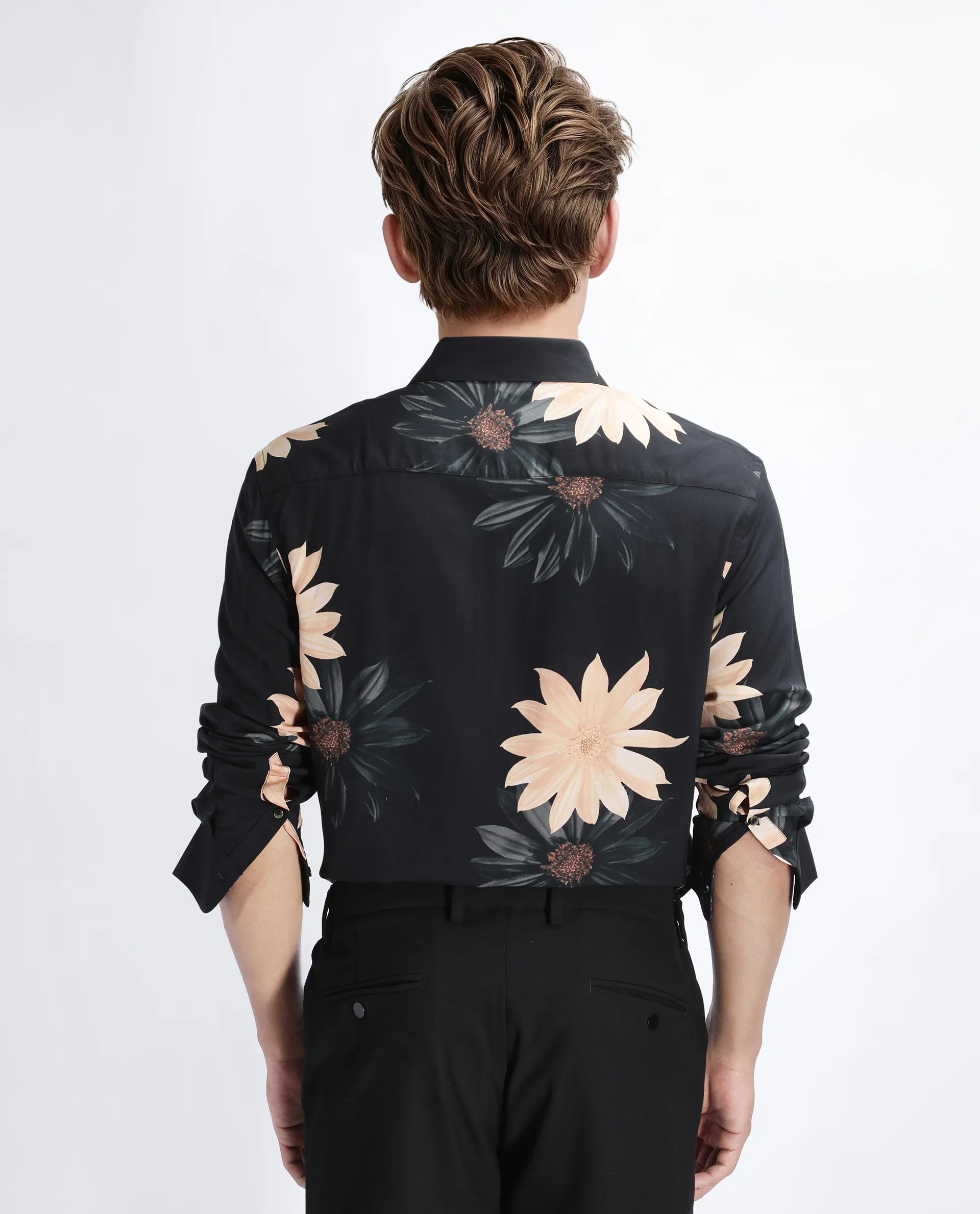 Rare Rabbit Men's Lich Black Viscose Floral Print Regular Fit Full Sleeve Collared Shirt - Image 4
