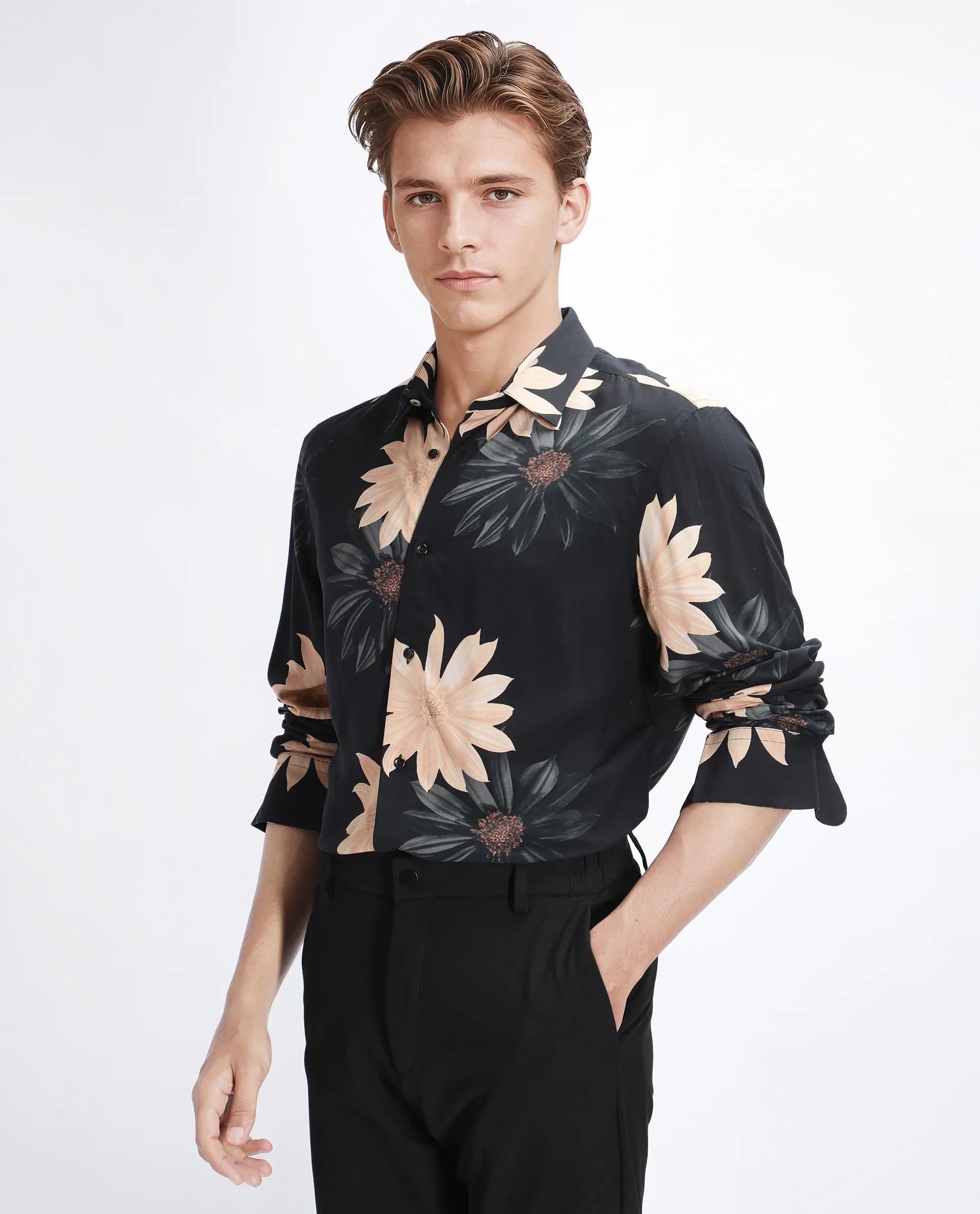 Rare Rabbit Men's Lich Black Viscose Floral Print Regular Fit Full Sleeve Collared Shirt - Image 5