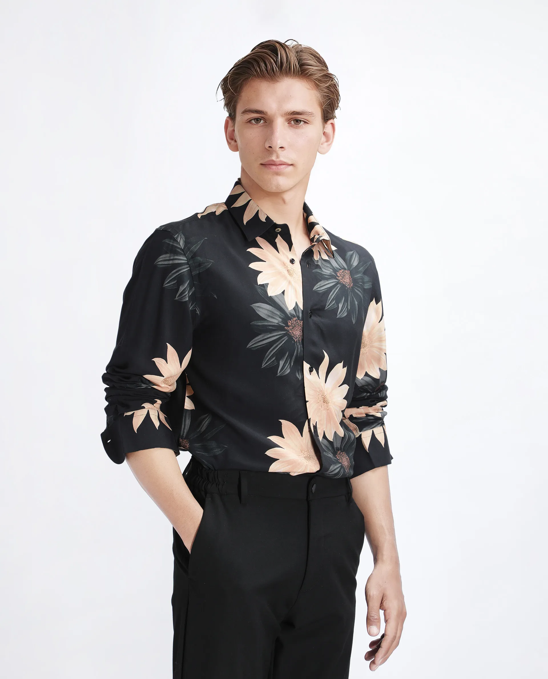 Rare Rabbit Men's Lich Black Viscose Floral Print Regular Fit Full Sleeve Collared Shirt - Image 6