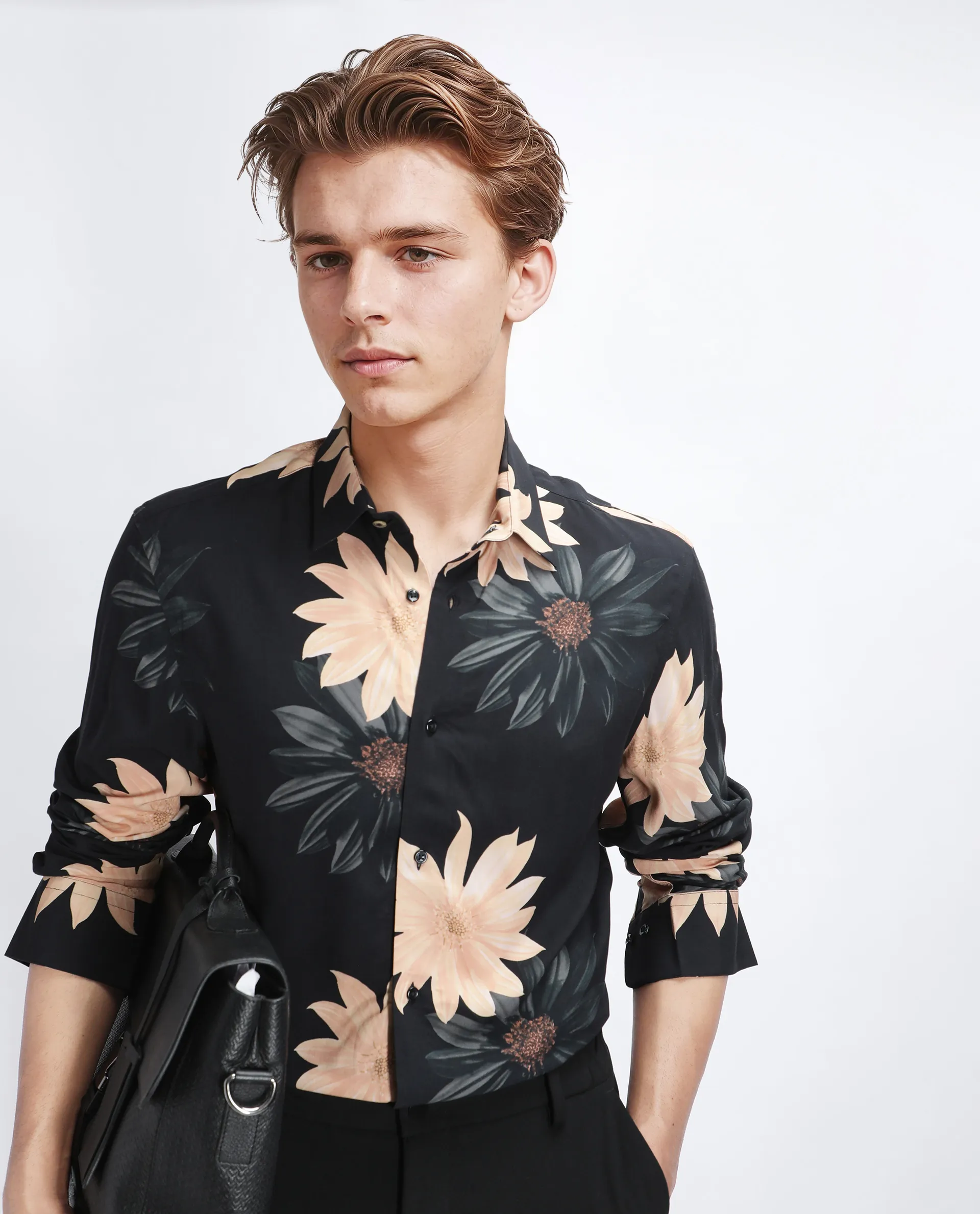 Rare Rabbit Men's Lich Black Viscose Floral Print Regular Fit Full Sleeve Collared Shirt - Image 8