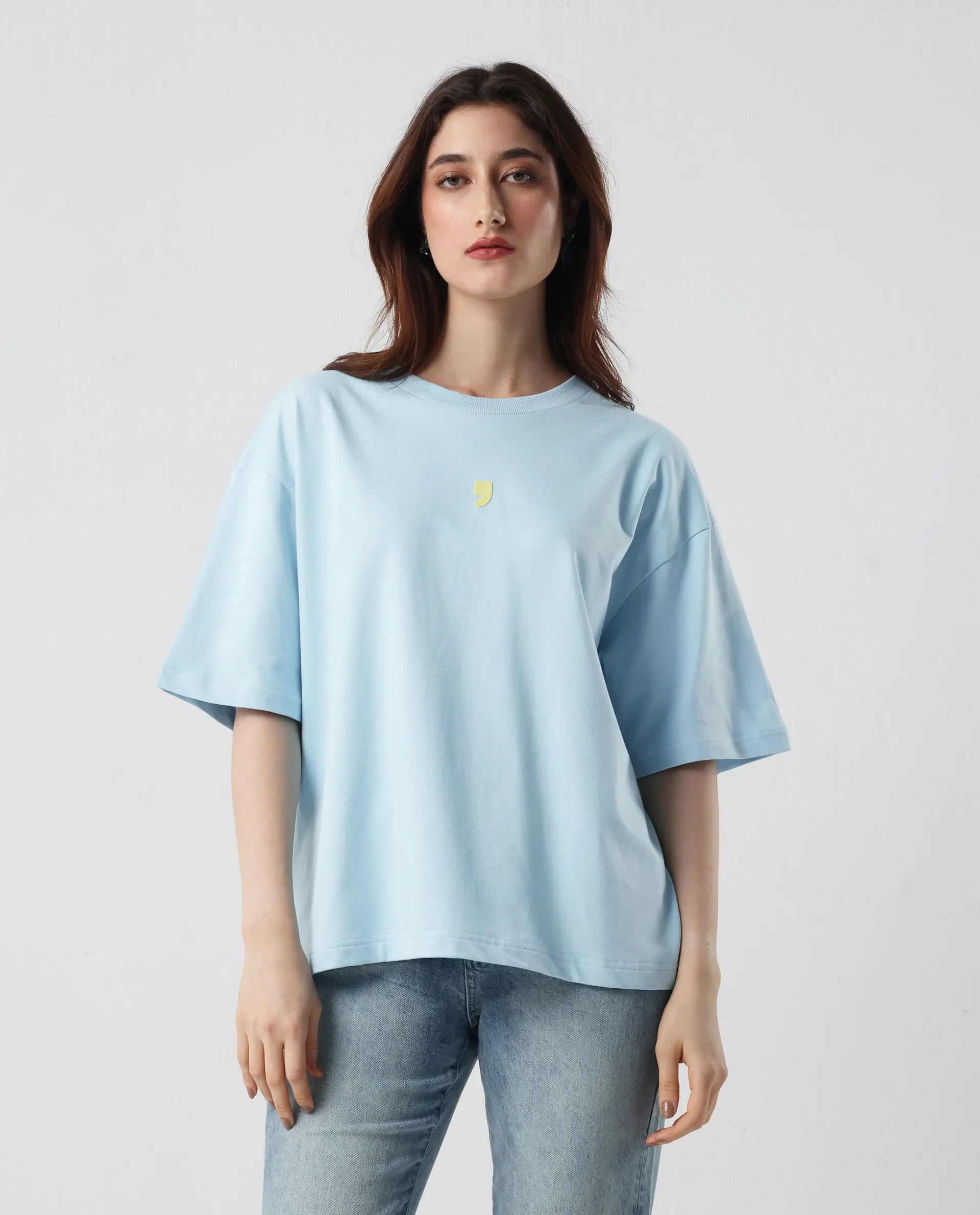 Rareism Women's Liche Blue Cotton Graphic Print Oversized T-Shirt - Image 2