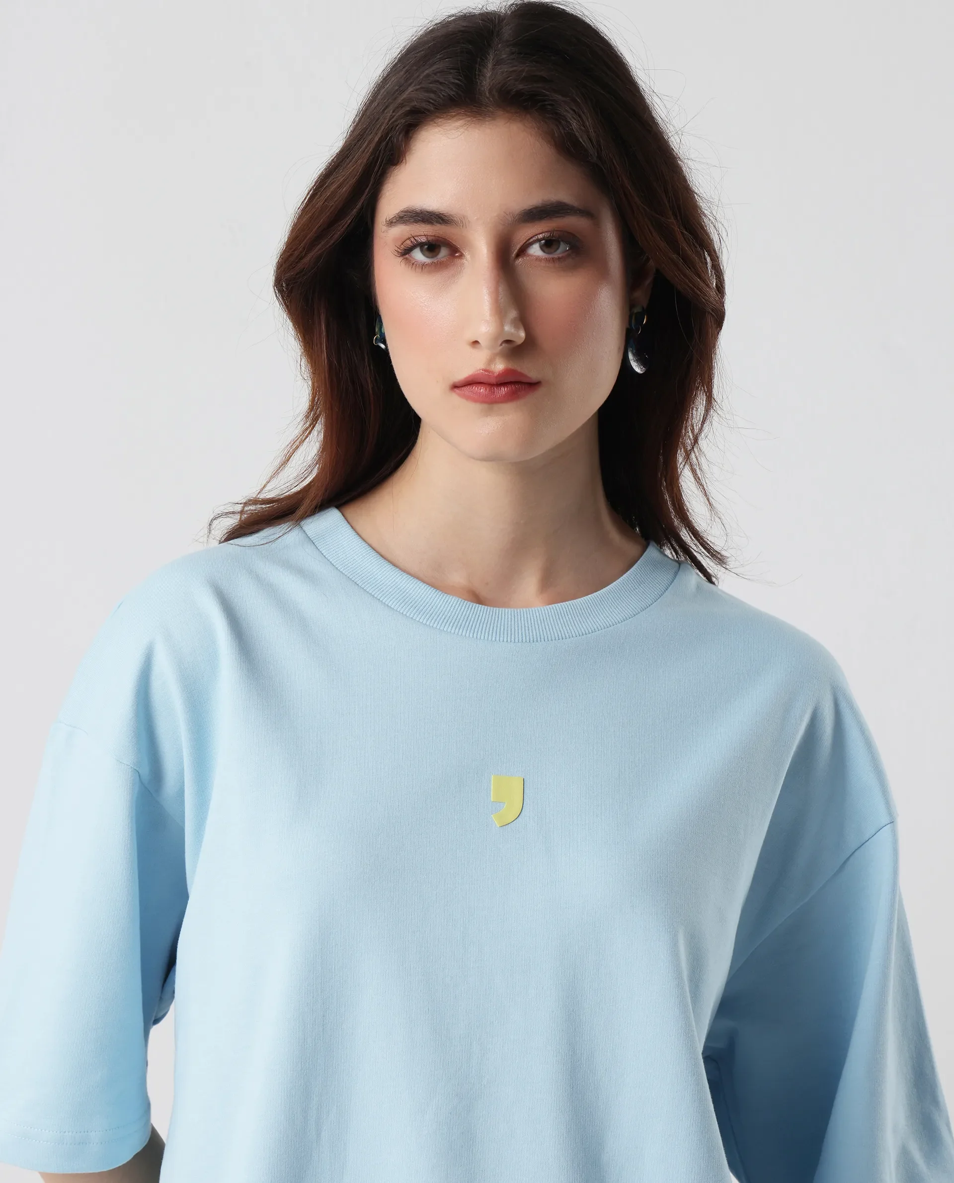Rareism Women's Liche Blue Cotton Graphic Print Oversized T-Shirt - Image 4