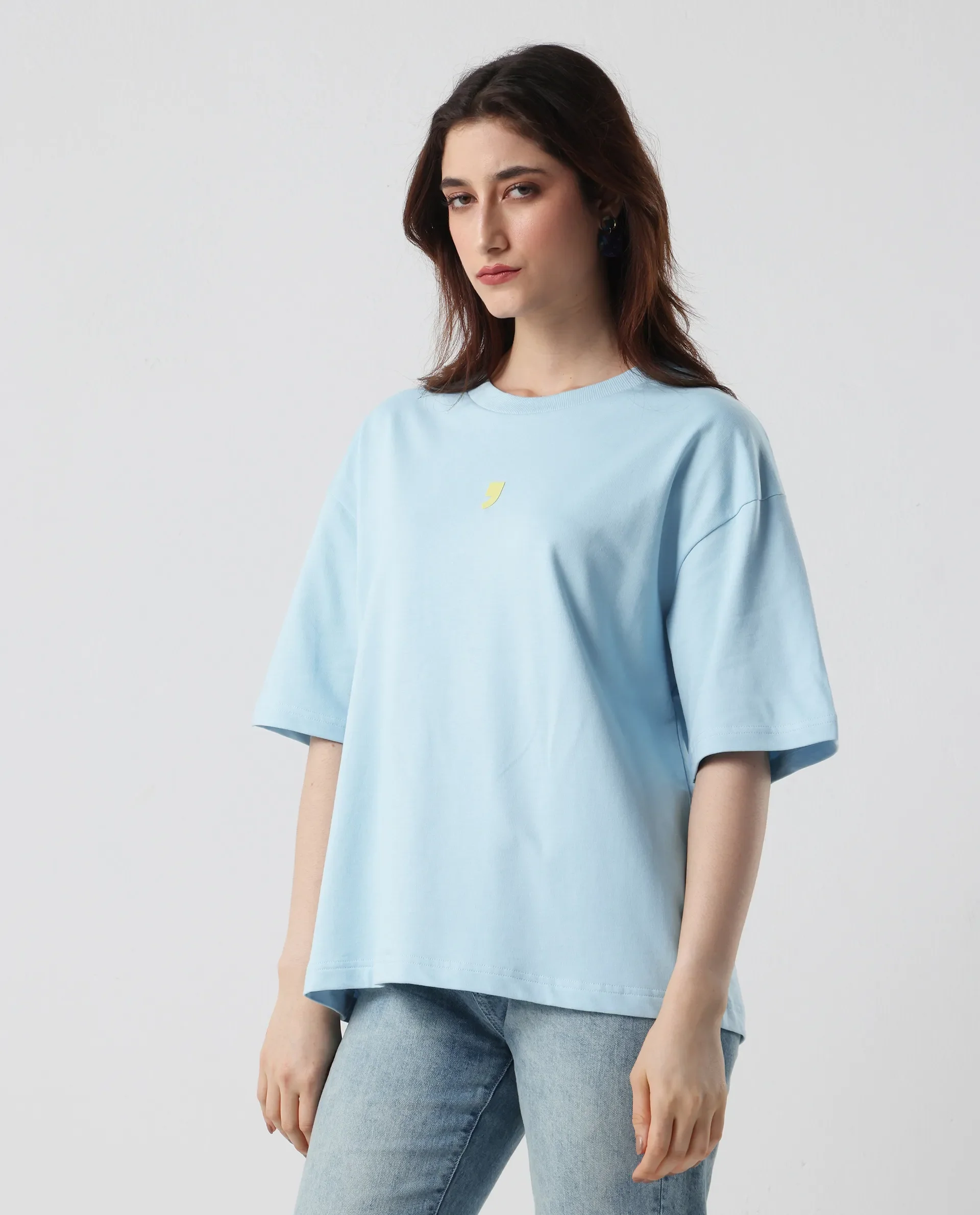 Rareism Women's Liche Blue Cotton Graphic Print Oversized T-Shirt - Image 5