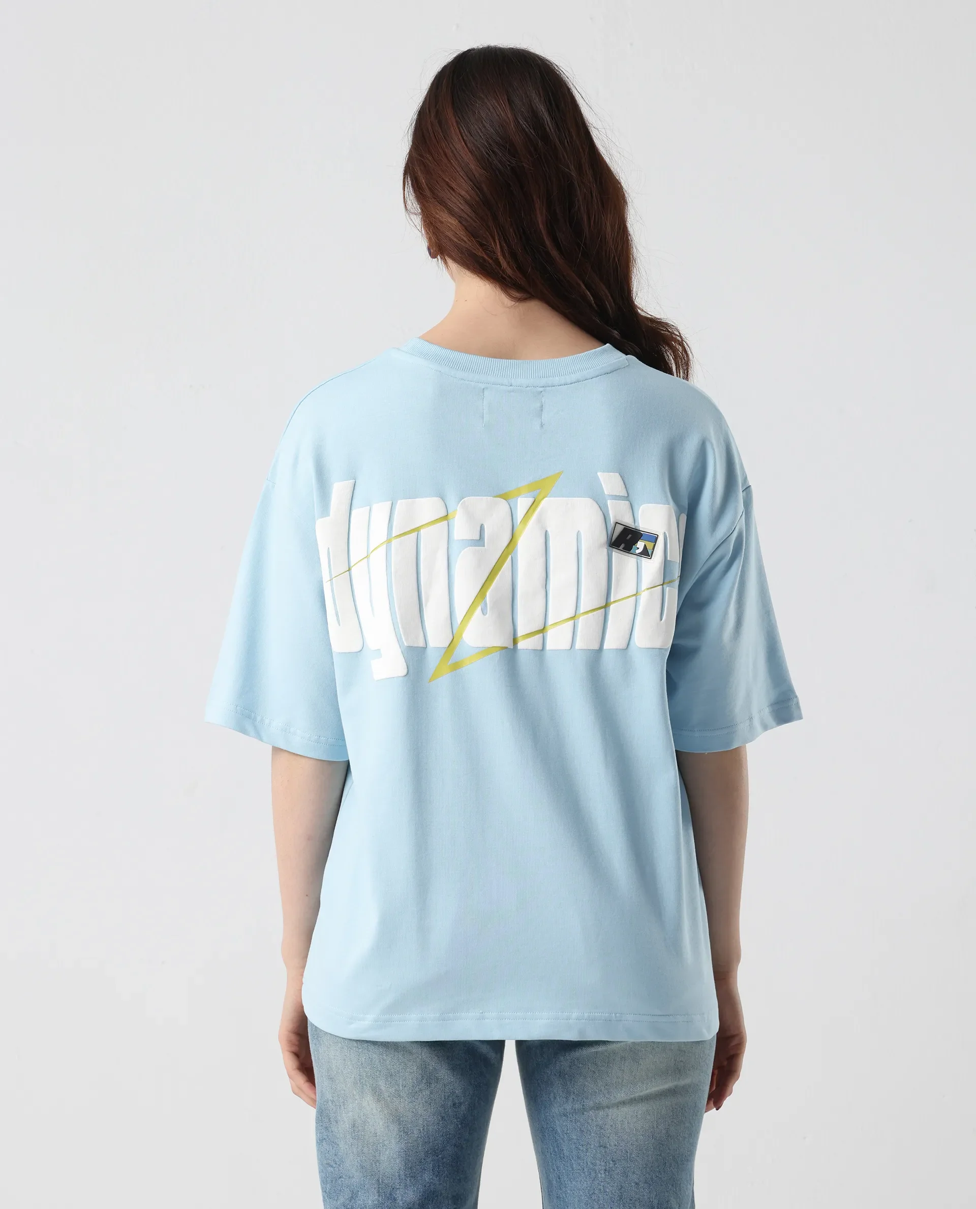 Rareism Women's Liche Blue Cotton Graphic Print Oversized T-Shirt - Image 8