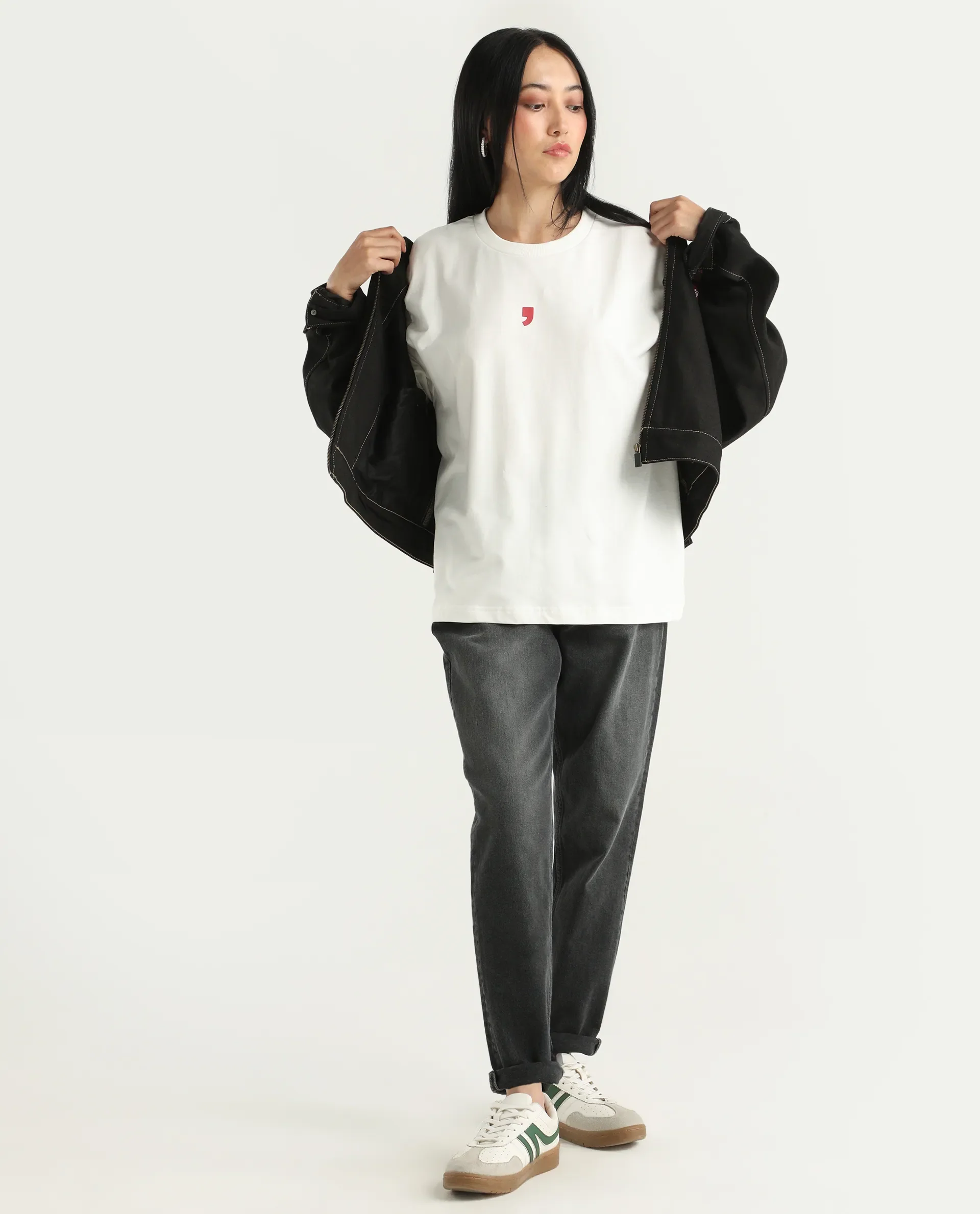 Rareism Women's Liche Off White Cotton Graphic Print Oversized T-Shirt - Image 2