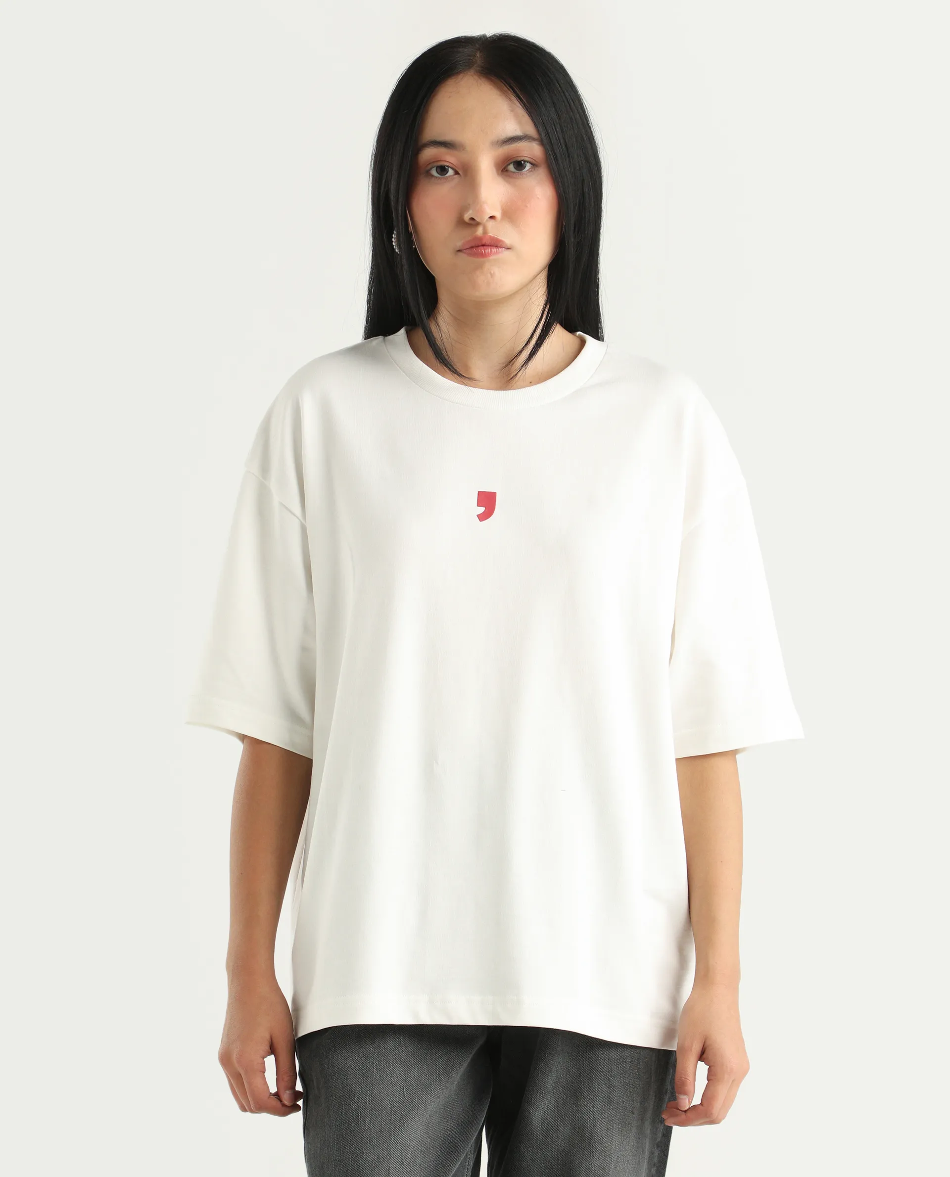 Rareism Women's Liche Off White Cotton Graphic Print Oversized T-Shirt - Image 3