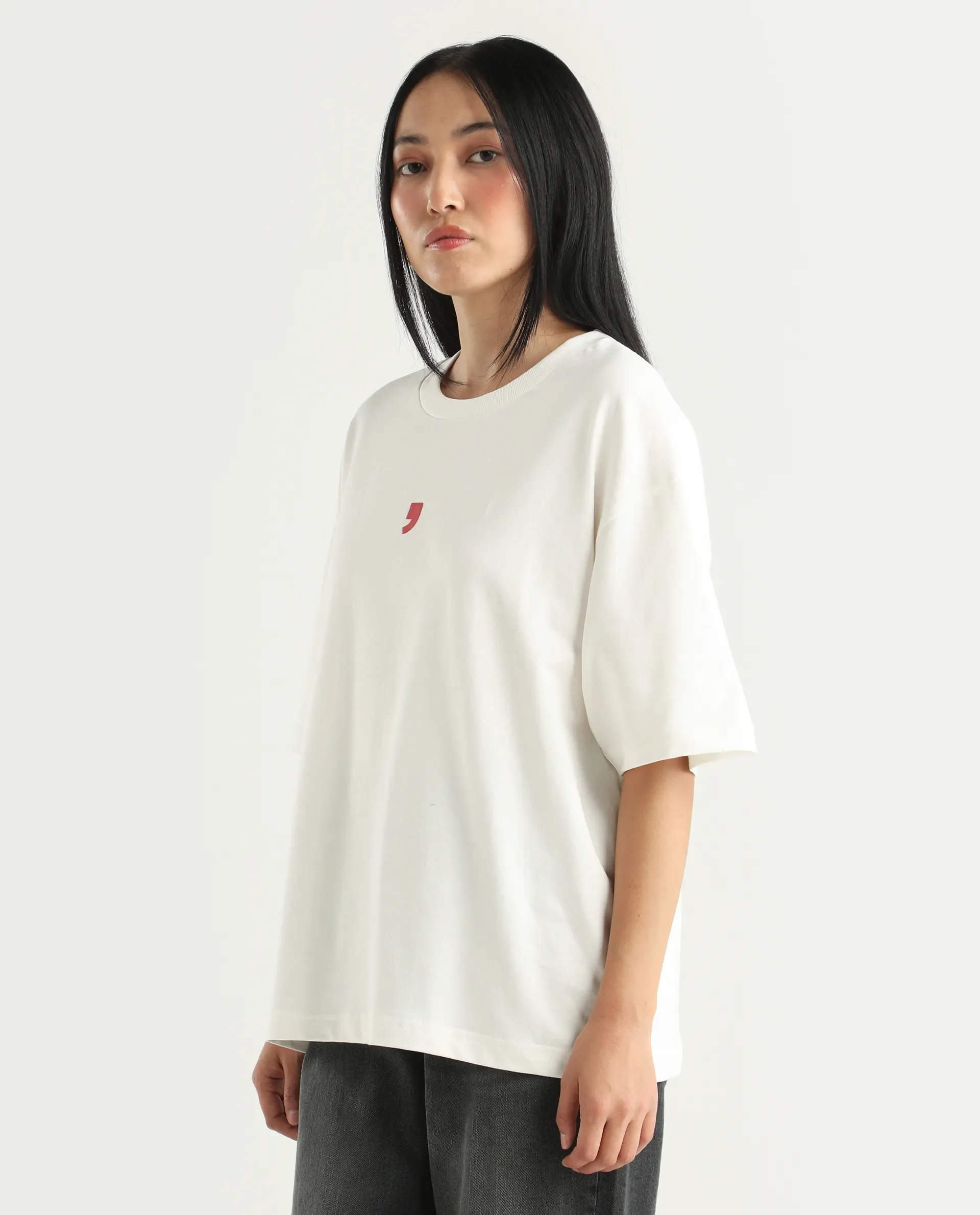 Rareism Women's Liche Off White Cotton Graphic Print Oversized T-Shirt - Image 5